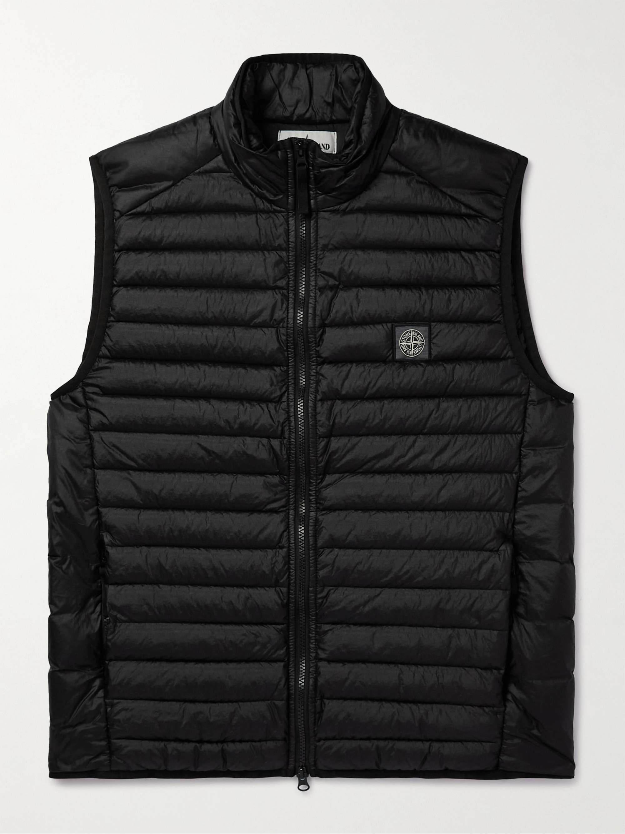 STONE ISLAND Logo-Appliqued Garment-Dyed Quilted Shell Down Gilet,Black