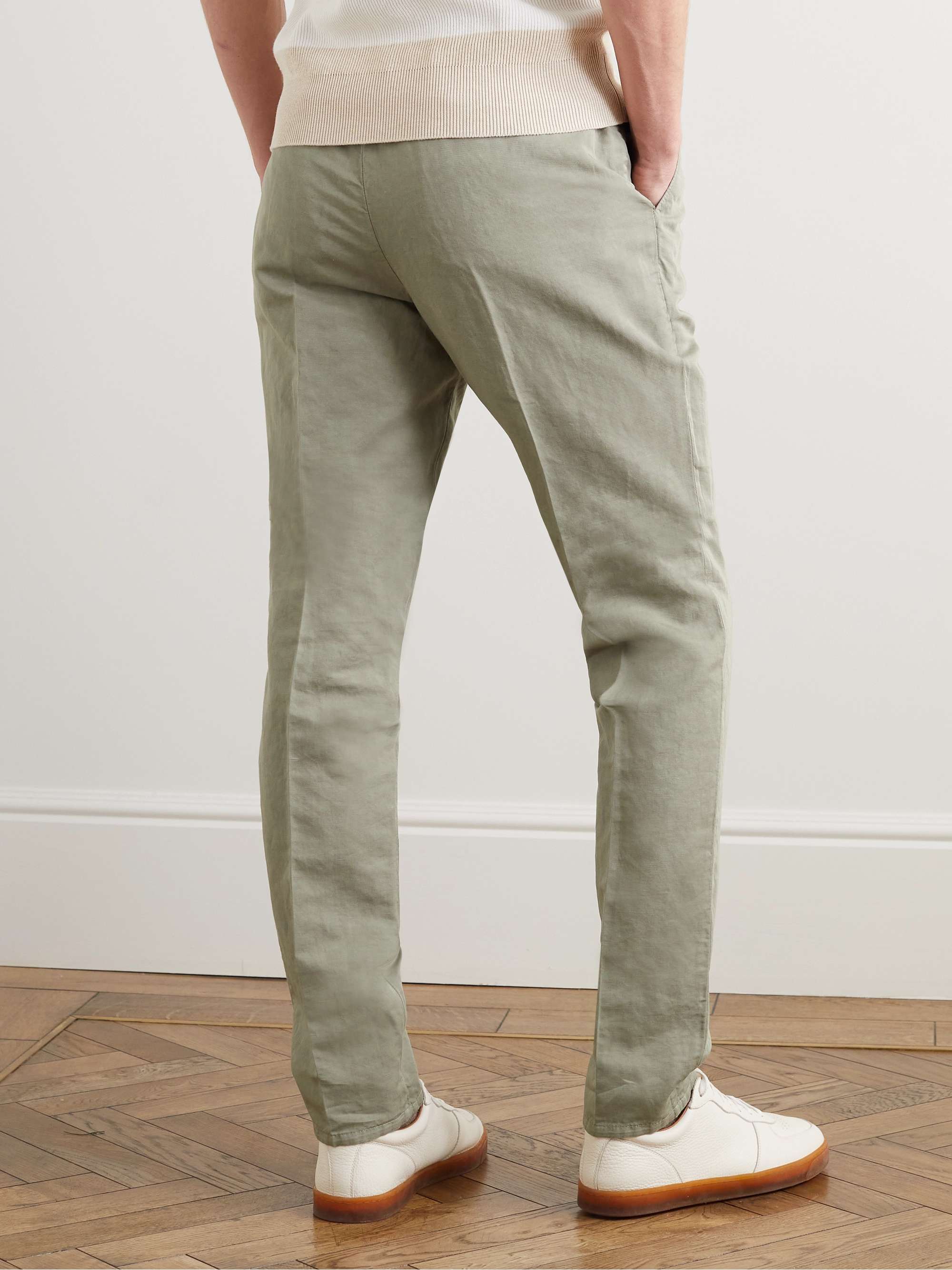 BRUNELLO CUCINELLI Slim-Fit Tapered Linen and Cotton-Blend Drawstring Trousers