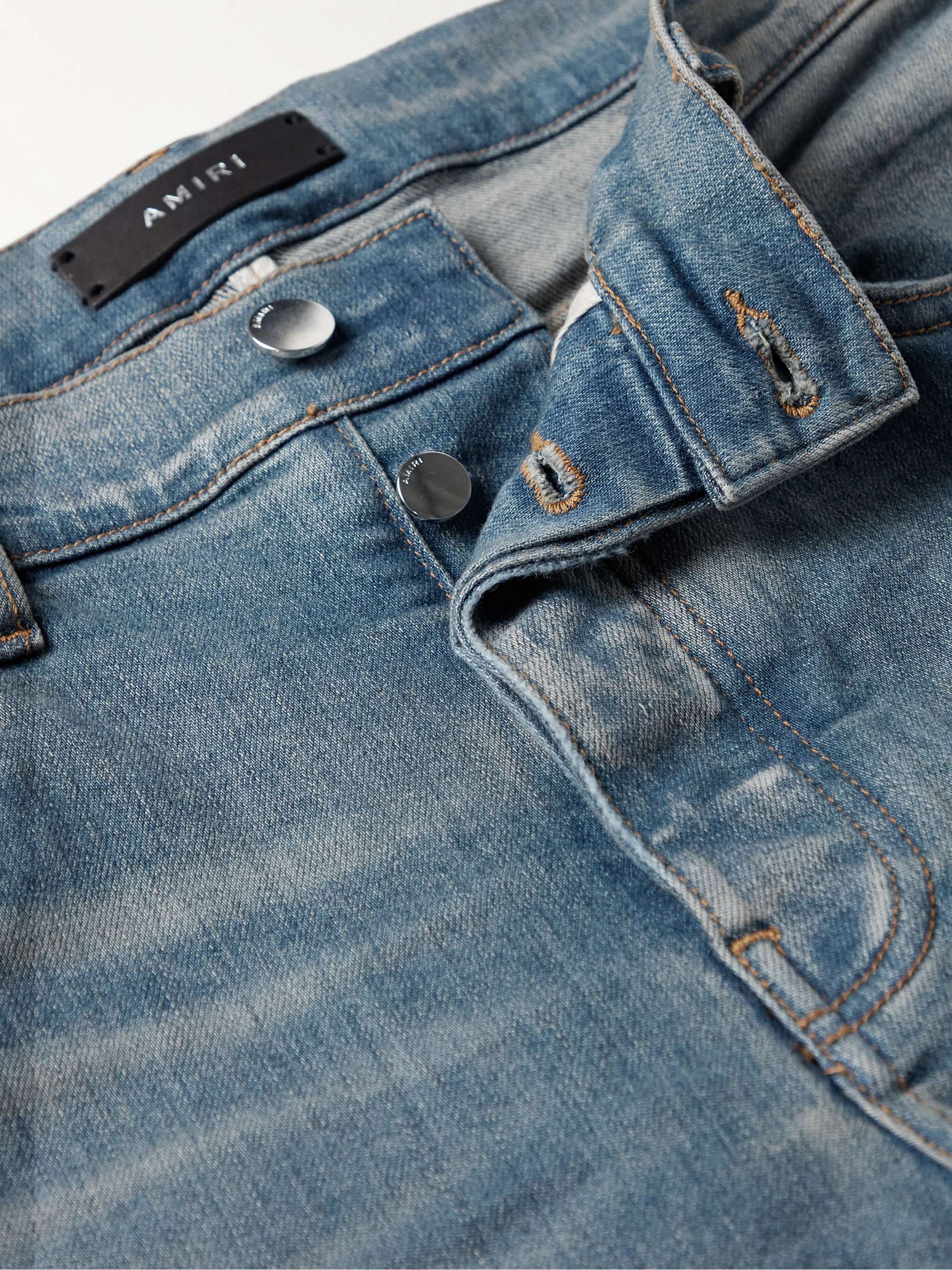 AMIRI MX1 Skinny-Fit Ultrasuede®-Panelled Distressed Jeans