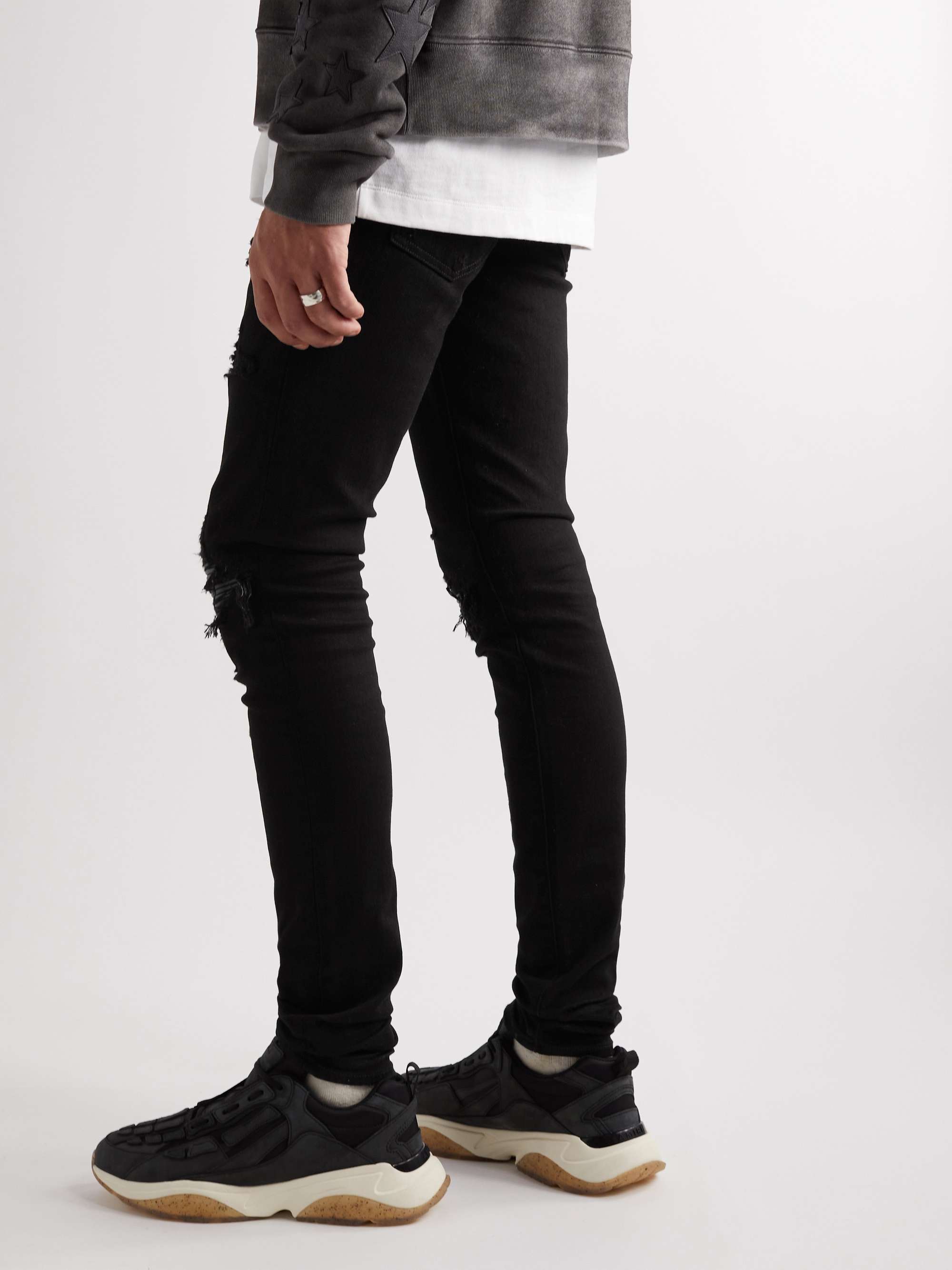 AMIRI MX1 Skinny-Fit Leather-Panelled Distressed Jeans