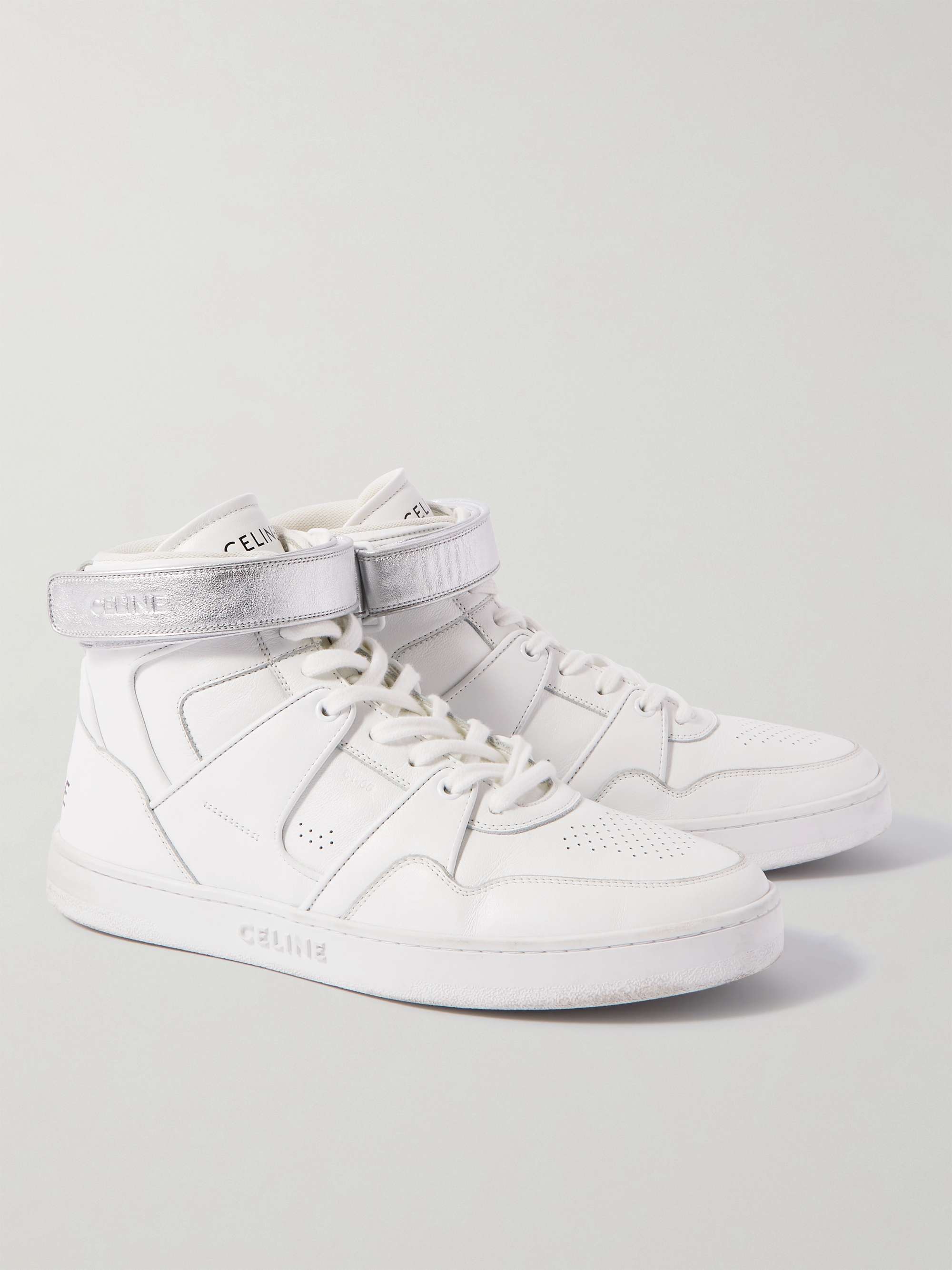 CELINE HOMME CT-05 Distressed Leather High-Top Sneakers