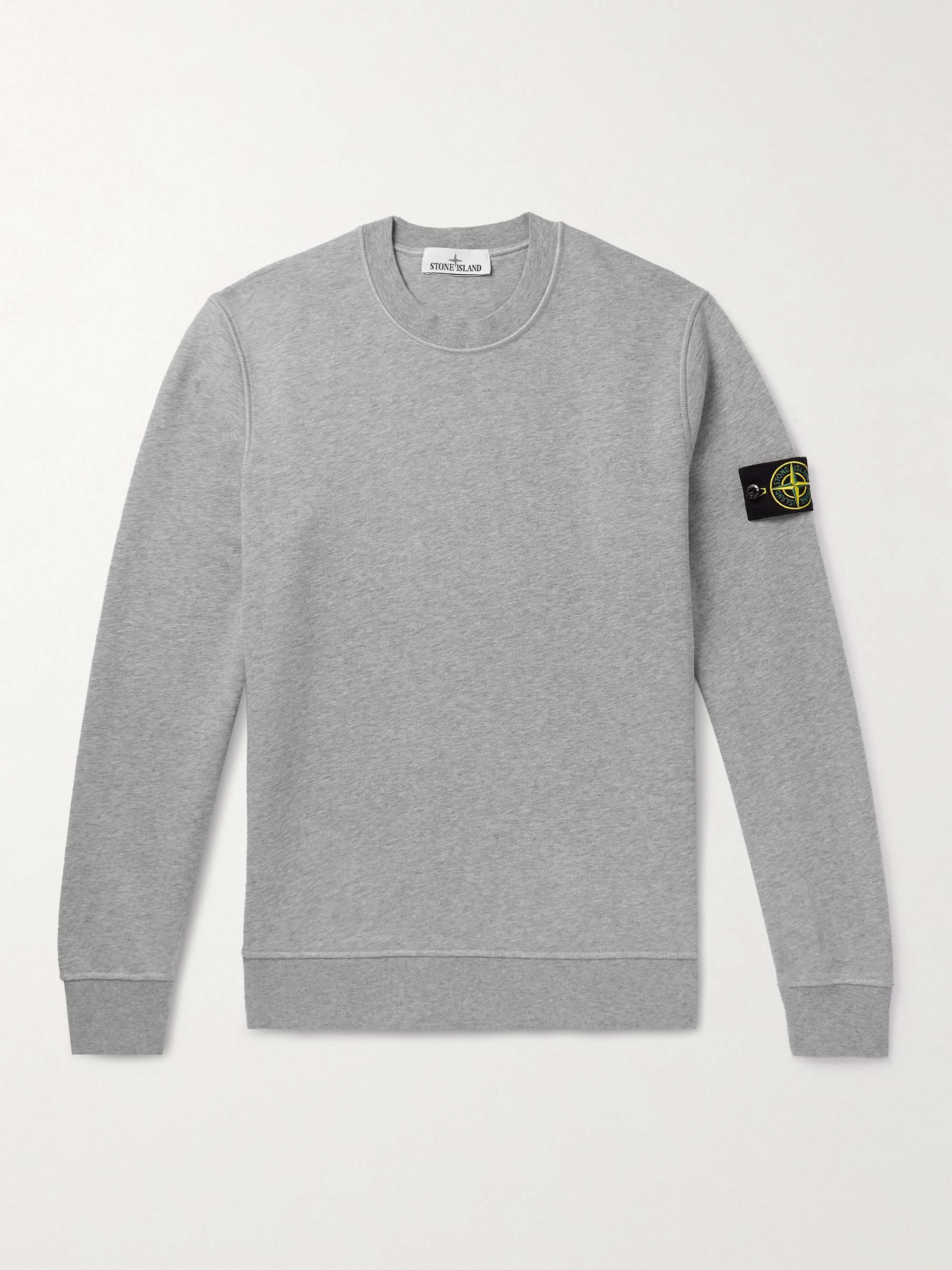 STONE ISLAND Logo-Appliqued Garment-Dyed Cotton-Jersey Sweatshirt,Gray