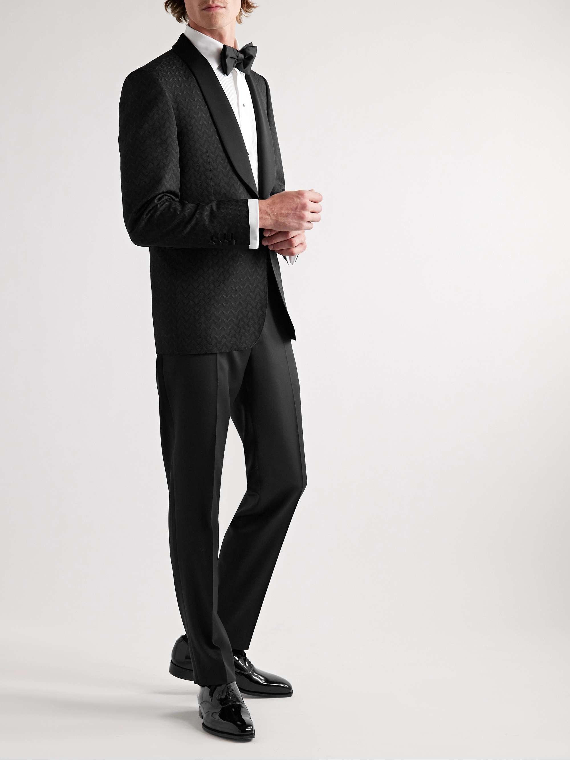 Black Slim-Fit Shawl-Collar Satin-Jacquard Tuxedo Jacket | CANALI | MR ...
