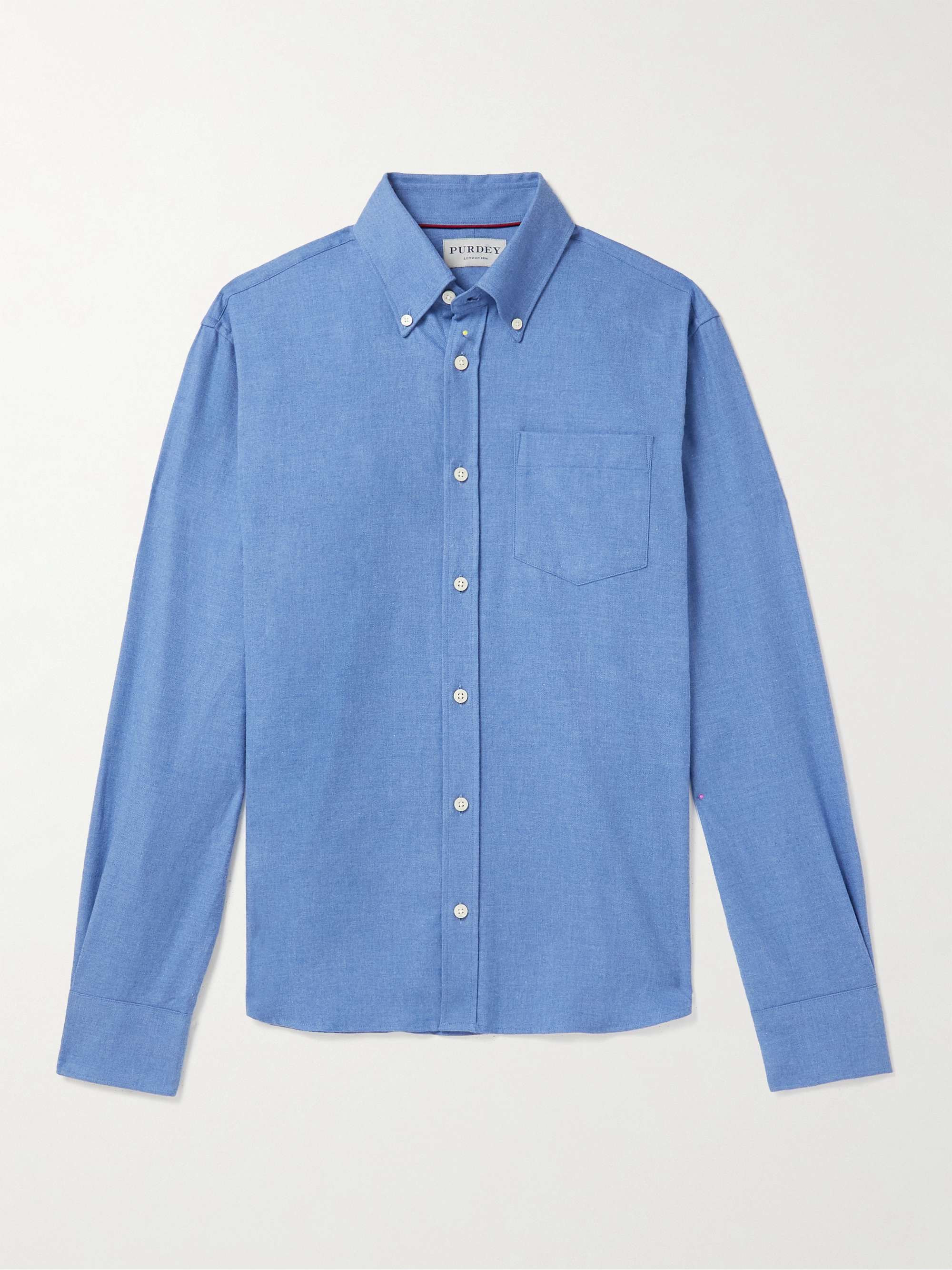 PURDEY Button-Down Collar Garment-Dyed Brushed Cotton-Flannel Shirt