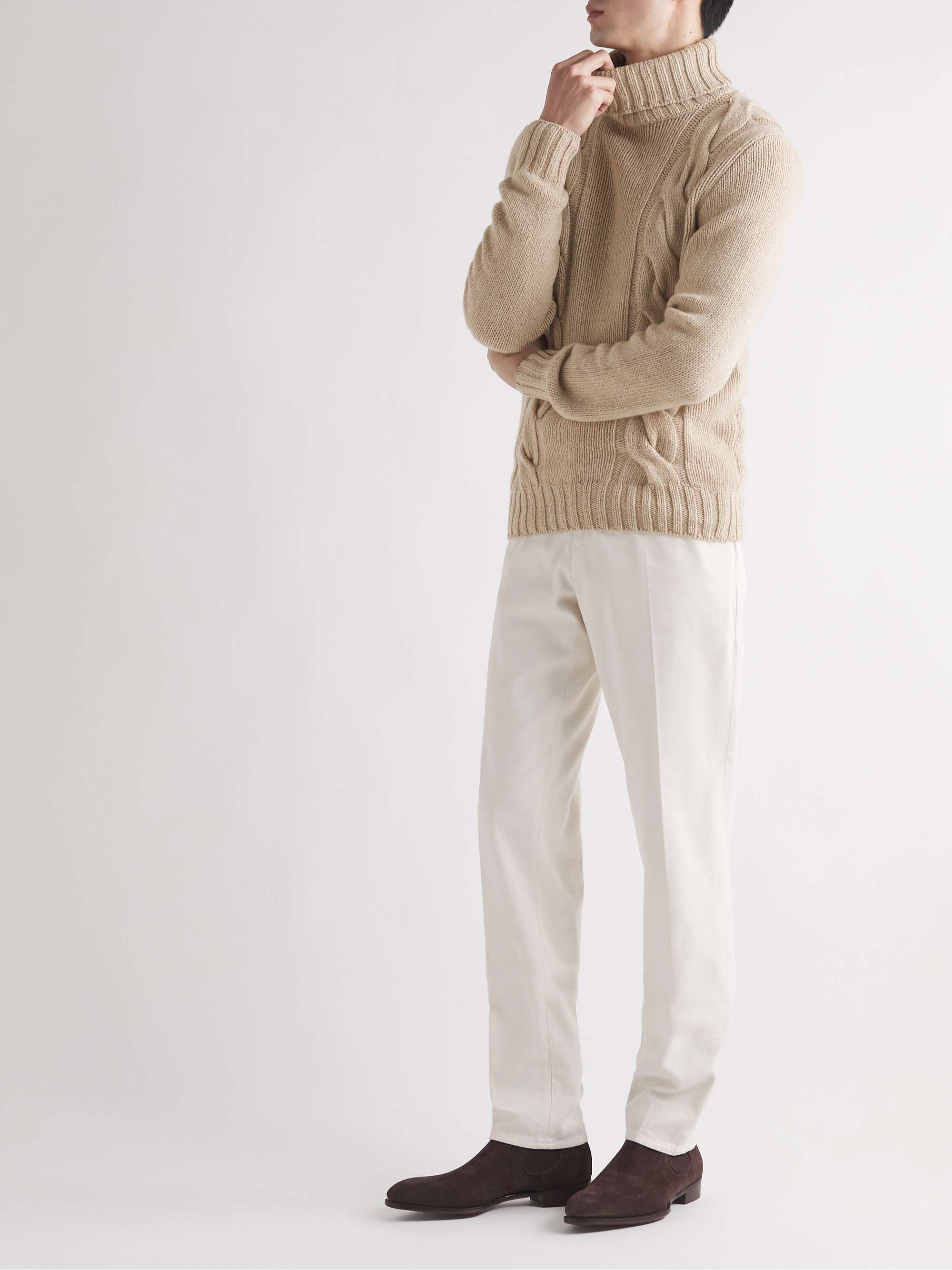 ANDERSON & SHEPPARD Cable-Knit Merino Wool Rollneck Sweater