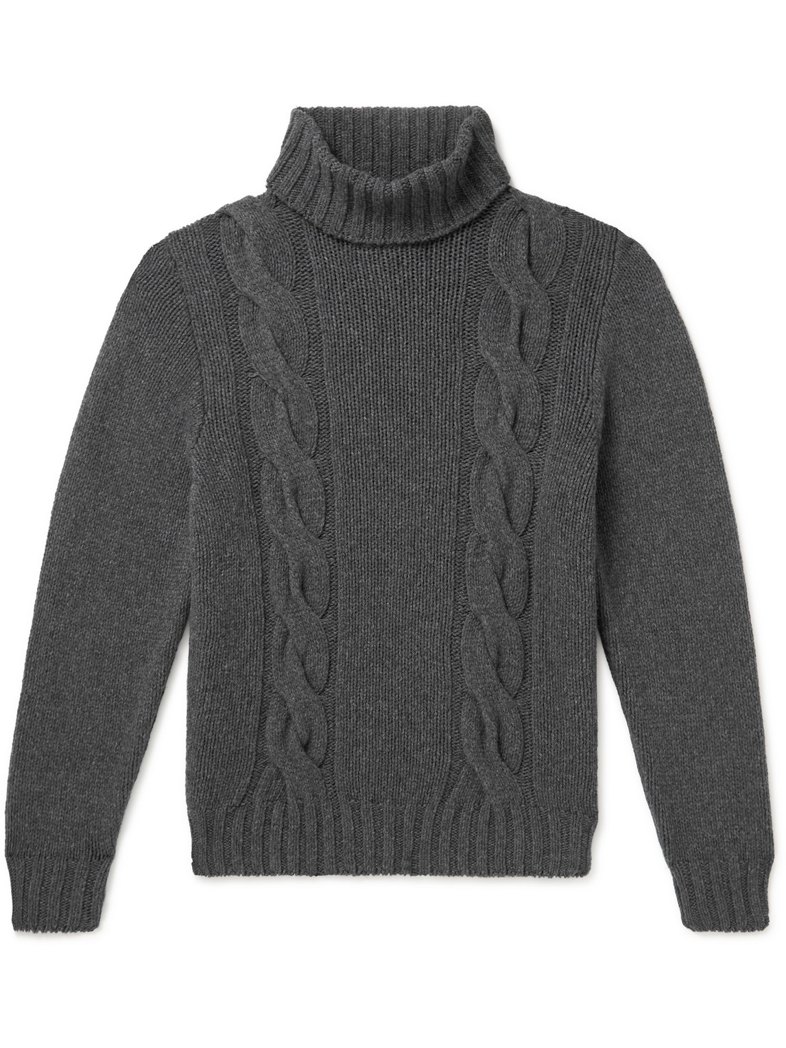 Anderson & Sheppard Rollneck Cable-knit Merino Wool Sweater In Gray