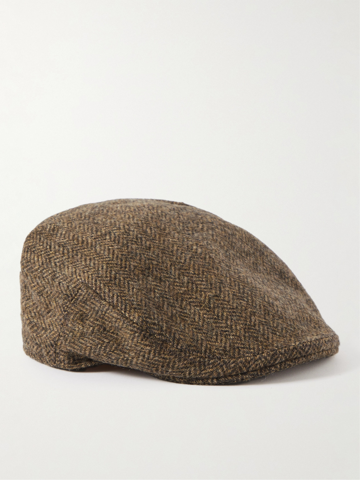 Anderson & Sheppard Herringbone Wool-tweed Flat Cap In Brown
