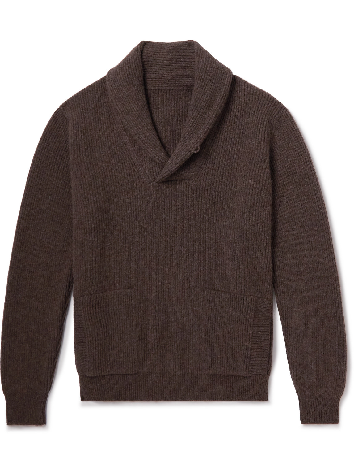 Anderson & Sheppard Shawl-collar Ribbed Cashmere Sweater In Brown