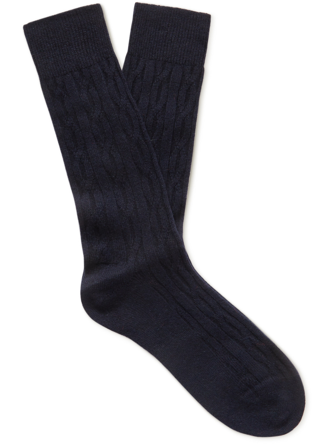 Anderson & Sheppard Cable-knit Cashmere Socks In Blue