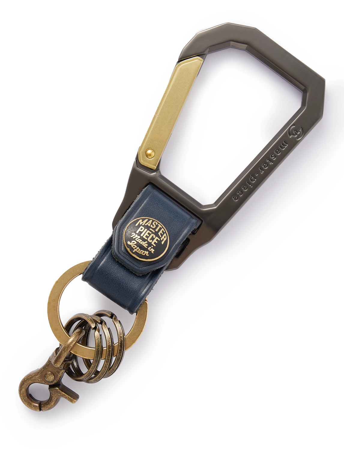 Master-piece Leather-trimmed Gold And Silver-tone Metal Key Ring In Blue