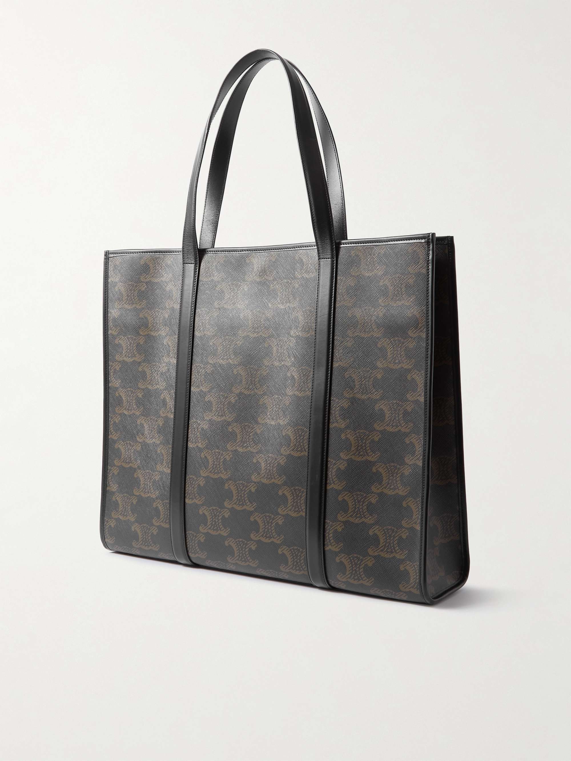 CELINE HOMME Triomphe XL Leather-Trimmed Logo-Print Coated-Canvas Tote Bag