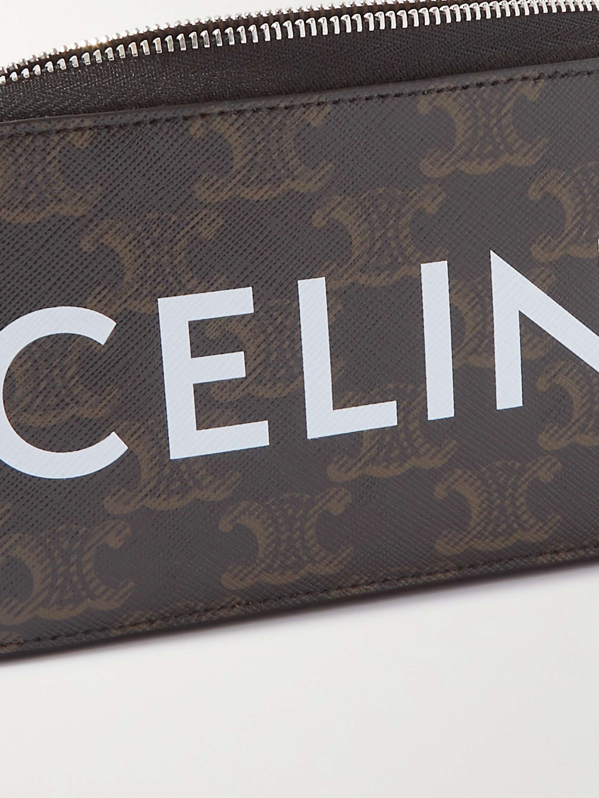 CELINE HOMME Horizontal Triomphe Logo-Print Coated-Canvas and Leather Pouch