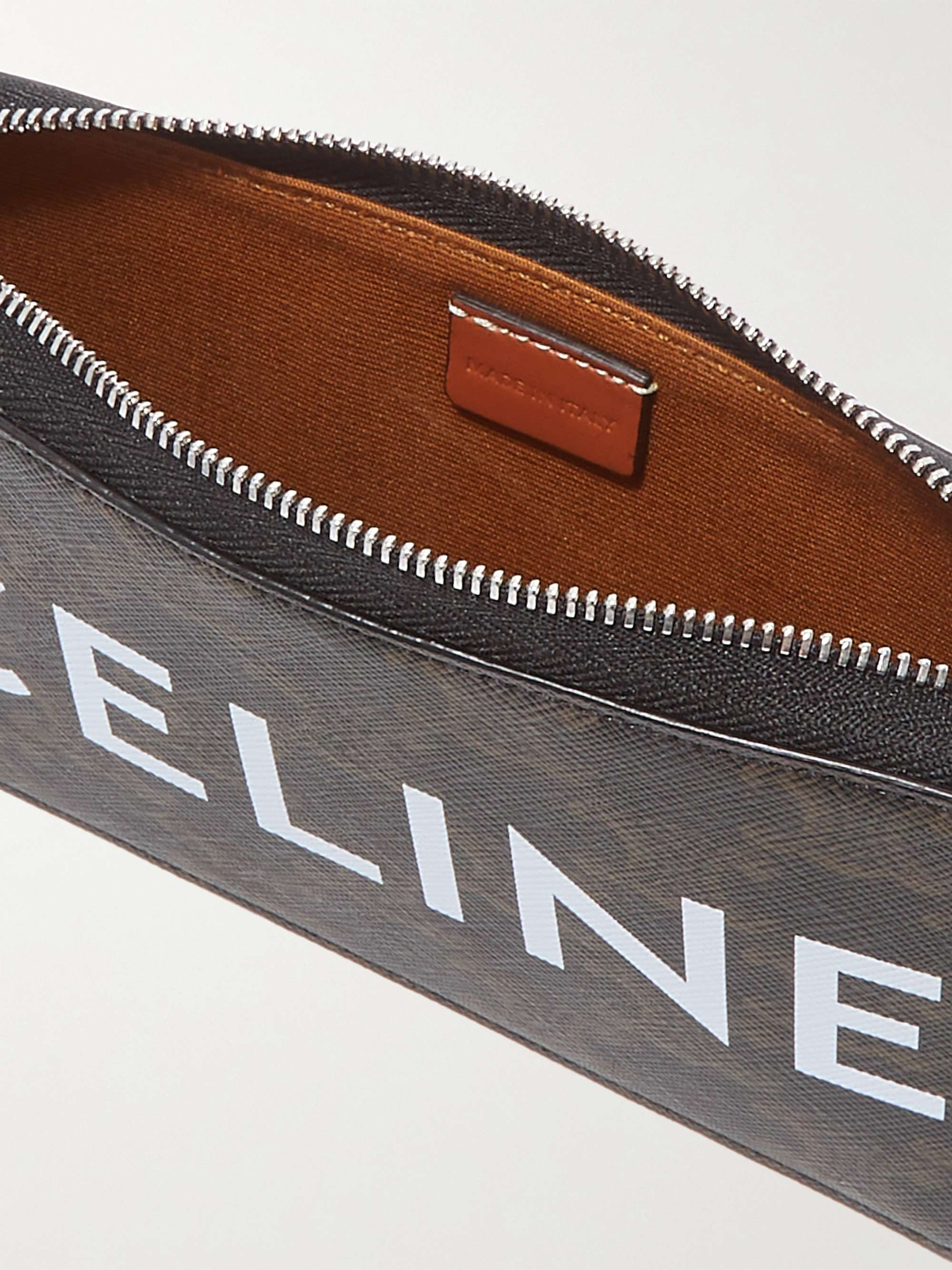 CELINE HOMME Horizontal Triomphe Logo-Print Coated-Canvas and Leather Pouch