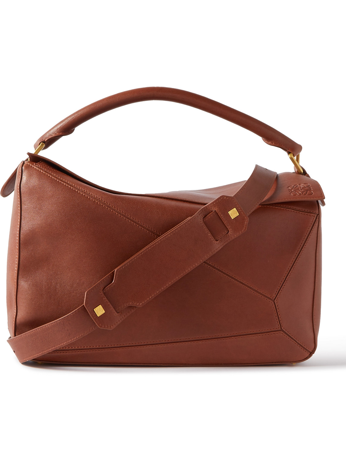 Loewe Puzzle Leather Messenger Bag In Cognac
