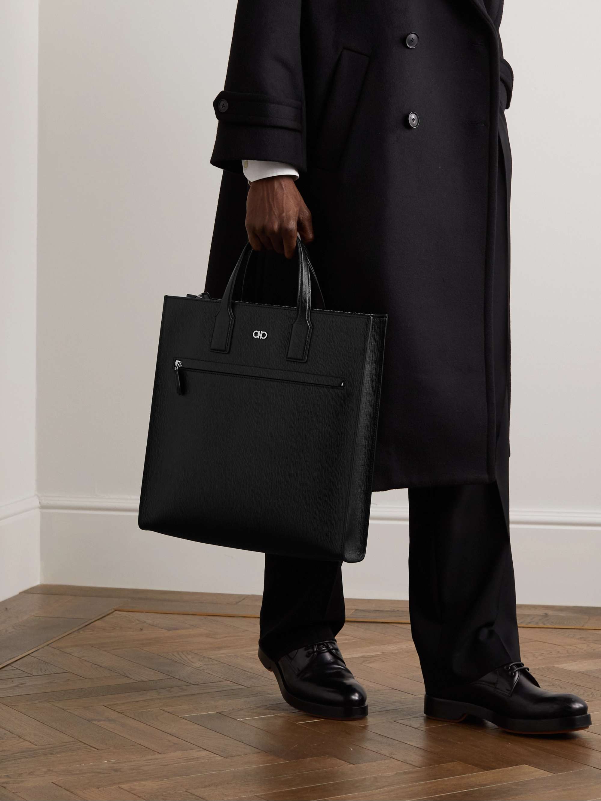 Black Gancini Textured-Leather Tote Bag | SALVATORE FERRAGAMO | MR PORTER