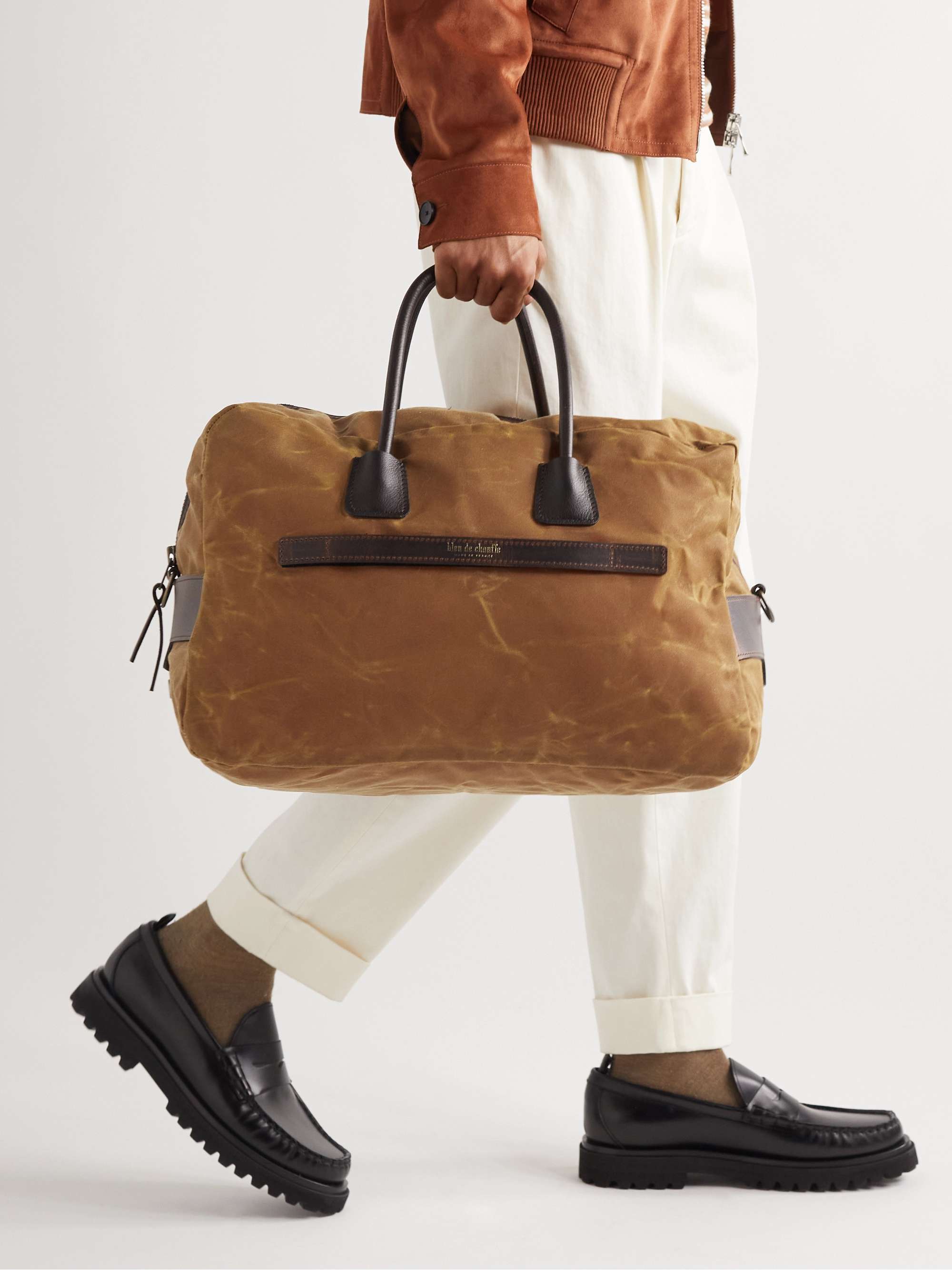 BLEU DE CHAUFFE Cabine Leather-Trimmed Cotton-Canvas Weekend Bag