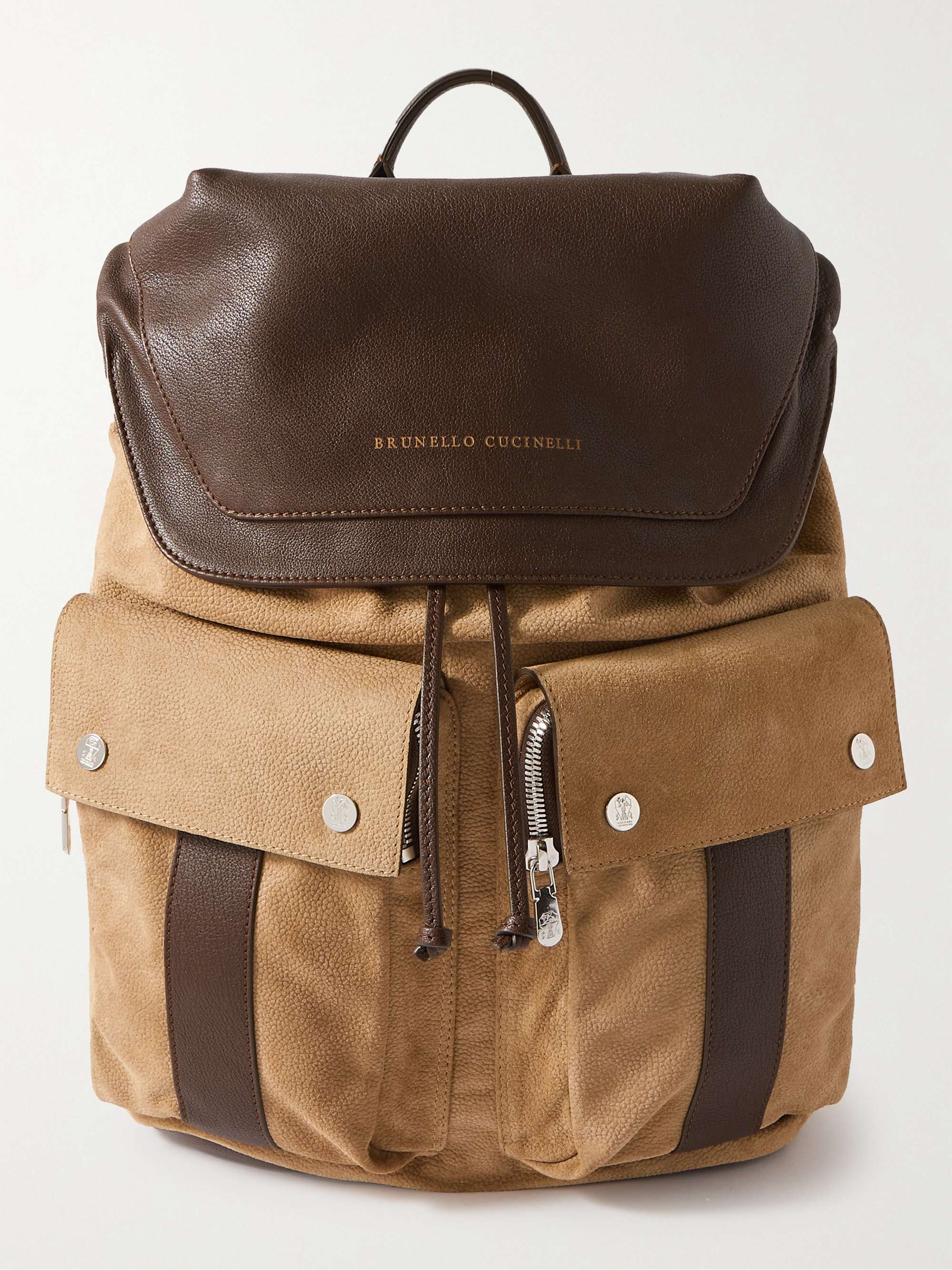 BRUNELLO CUCINELLI Leather-Trimmed Suede Backpack