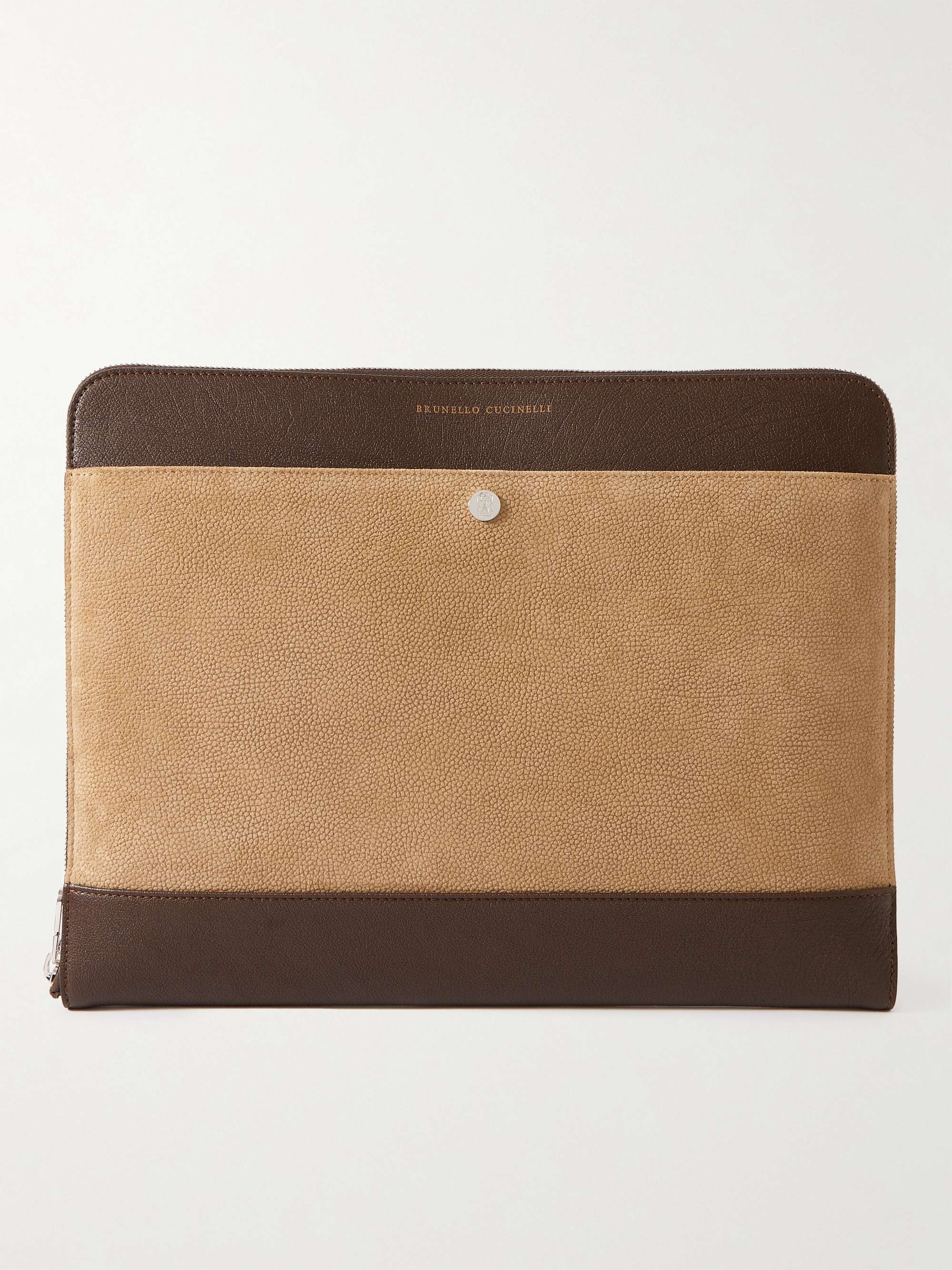 BRUNELLO CUCINELLI Leather-Trimmed Suede Pouch