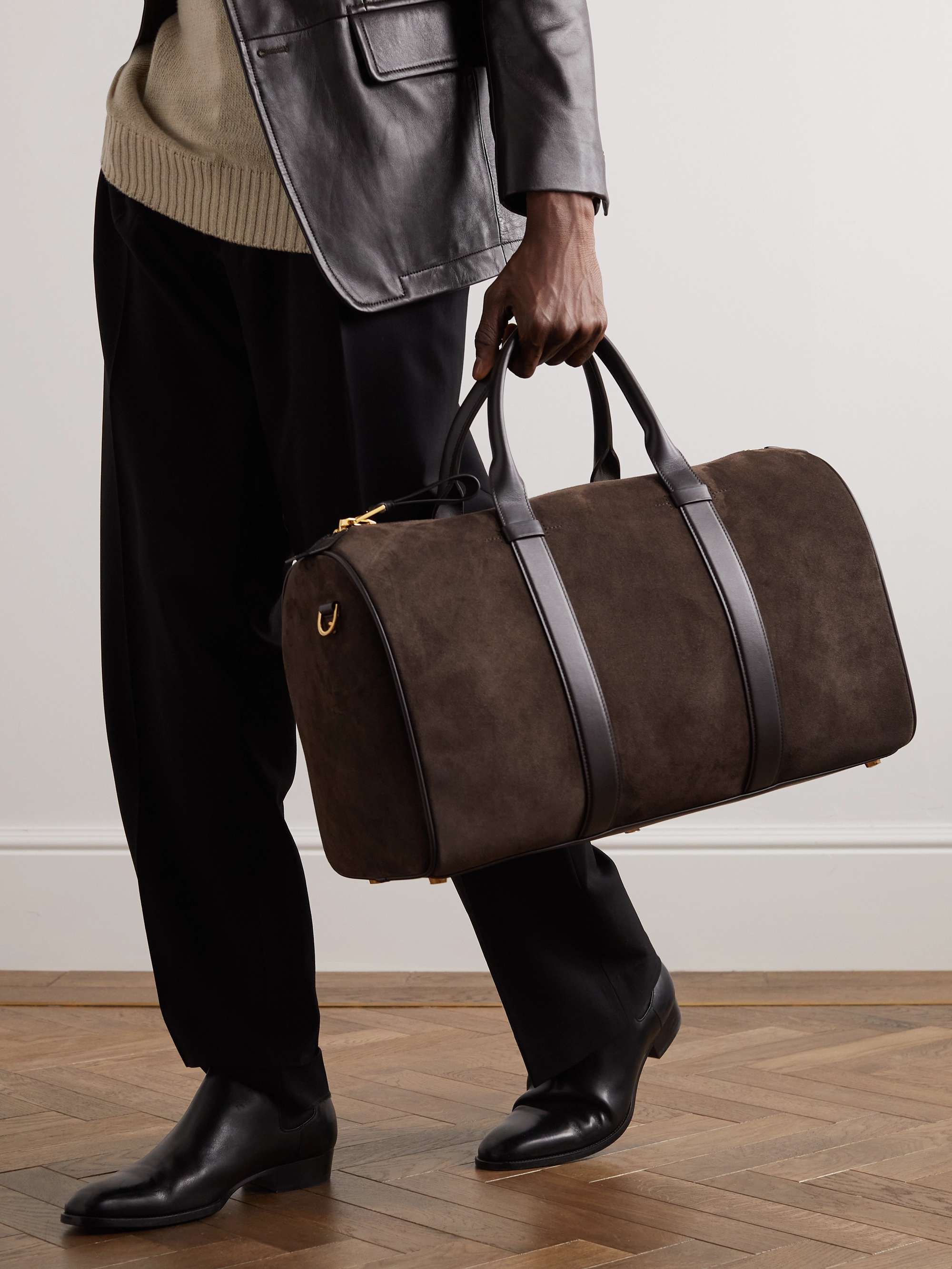 TOM FORD Ebony Leather-Trimmed Suede Holdall