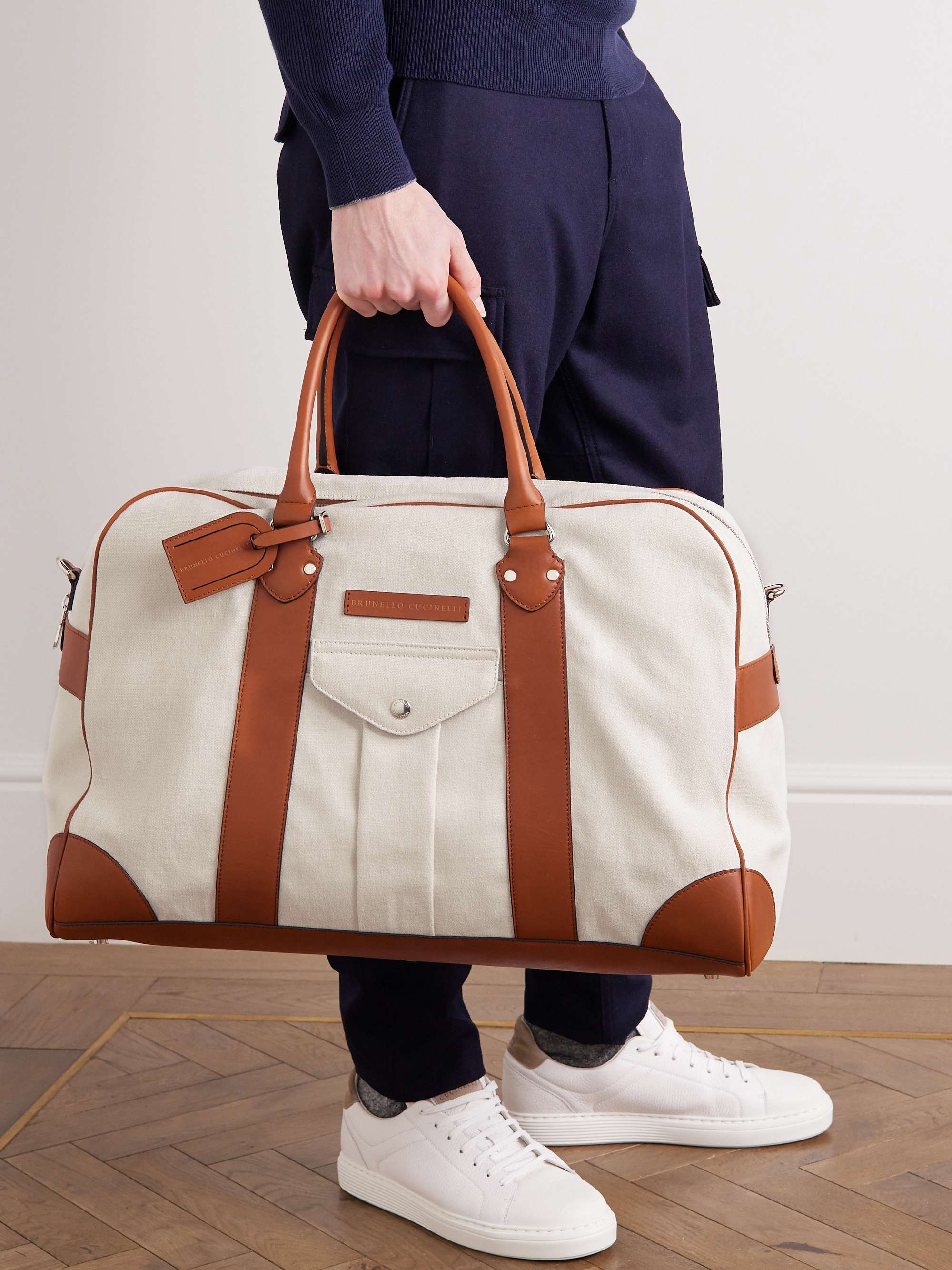 BRUNELLO CUCINELLI Borsa Leather-Trimmed Canvas Weekend Bag