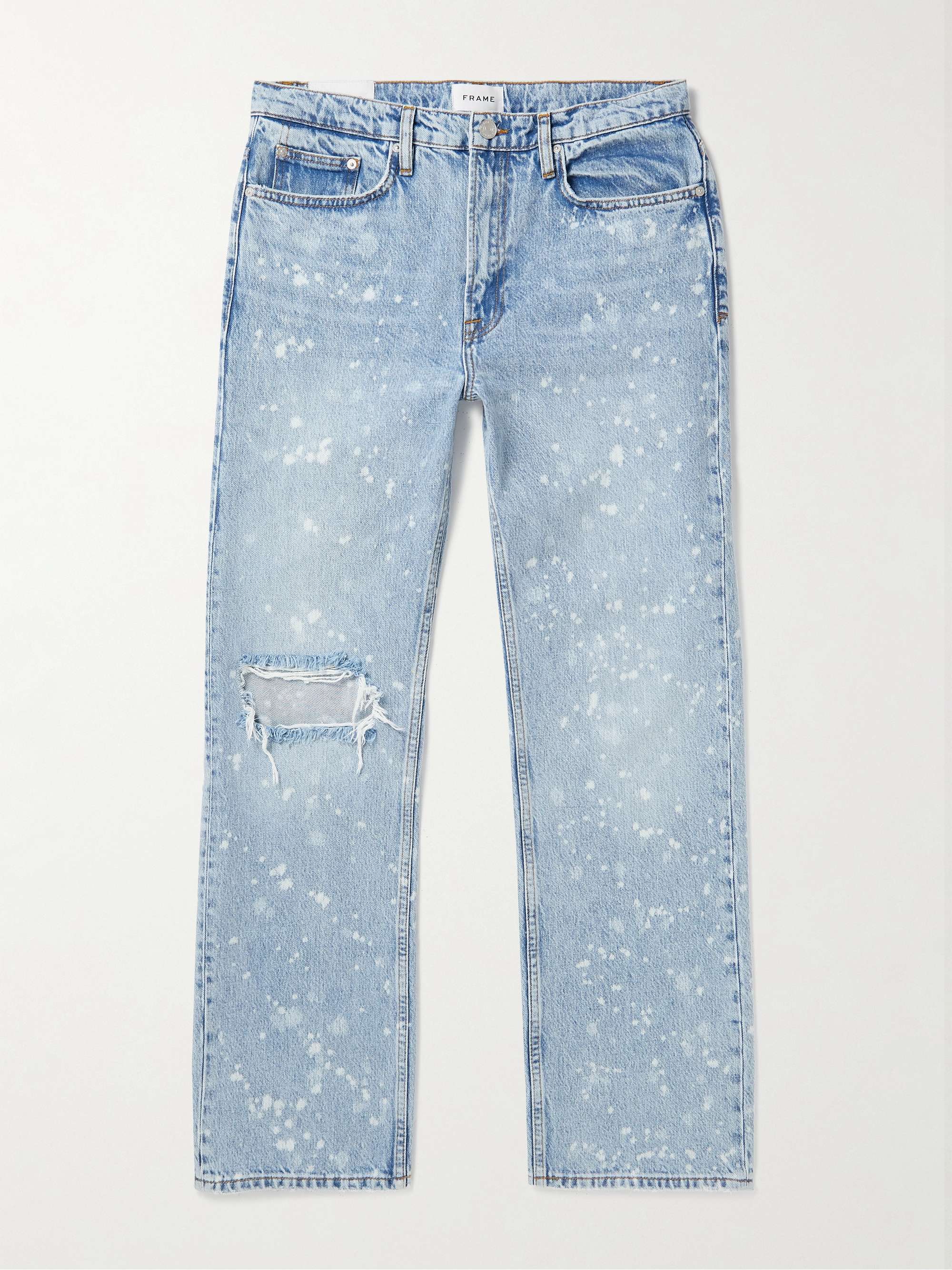 FRAME The Boxy Straight-Leg Distressed Paint-Splattered Jeans