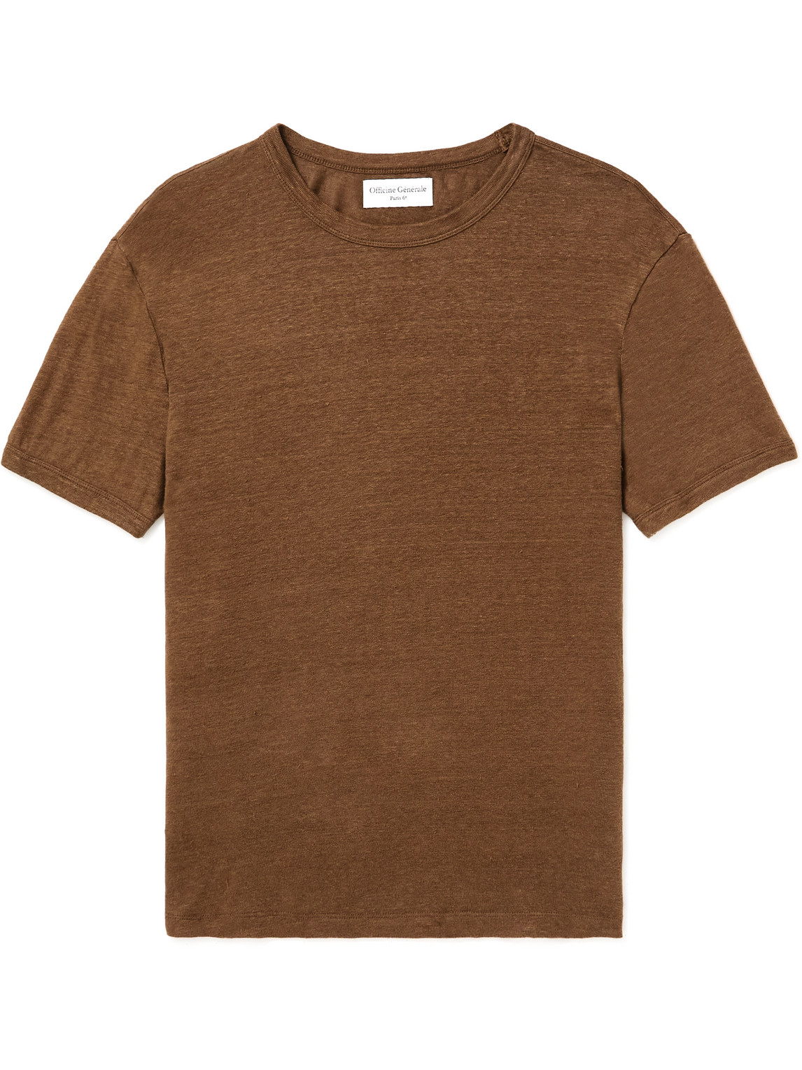 Officine Generale Slub Stretch-linen T-shirt In Brown