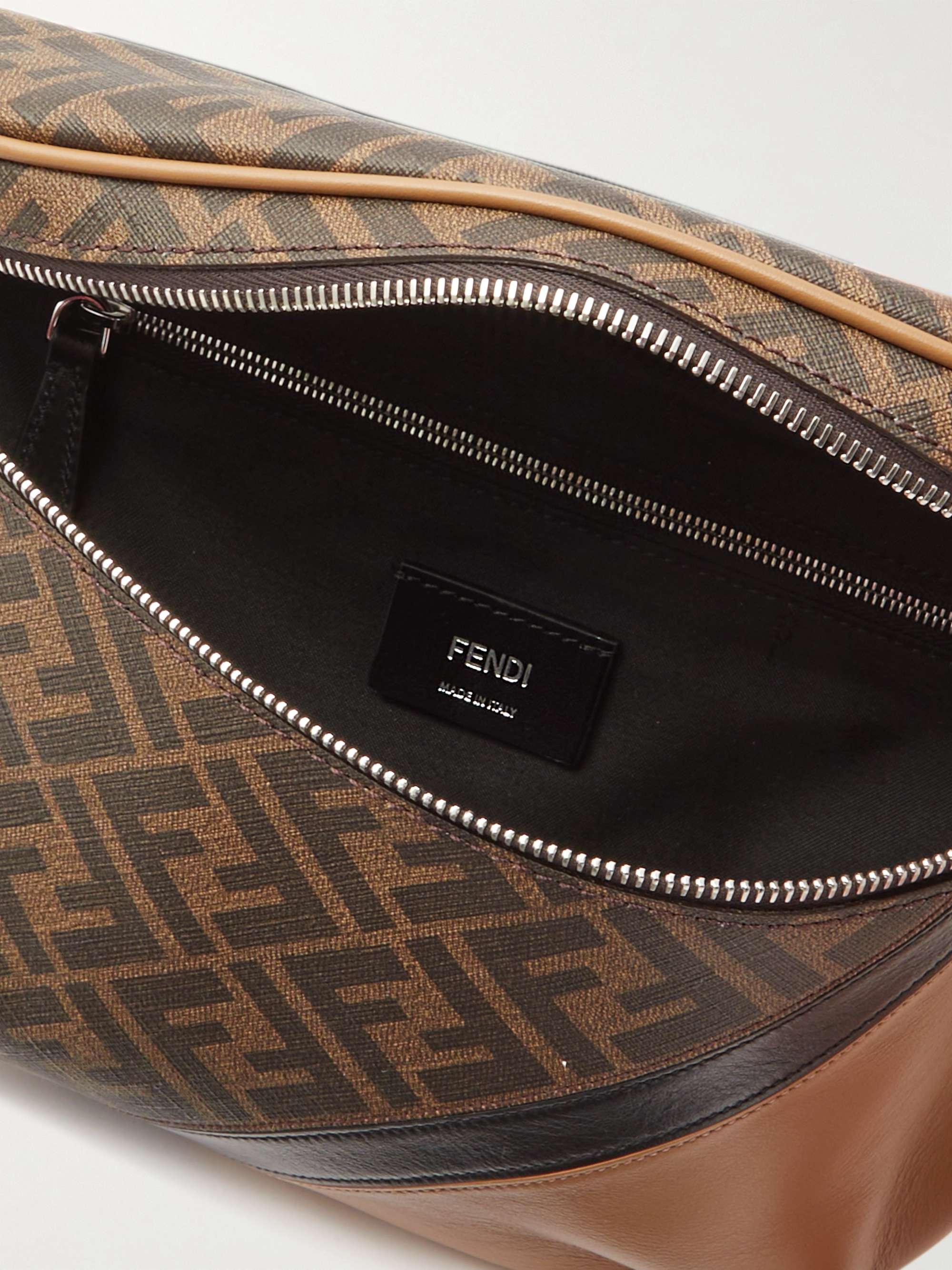FENDI Marsupio Monogrammed Coated-Canvas and Leather Belt Bag