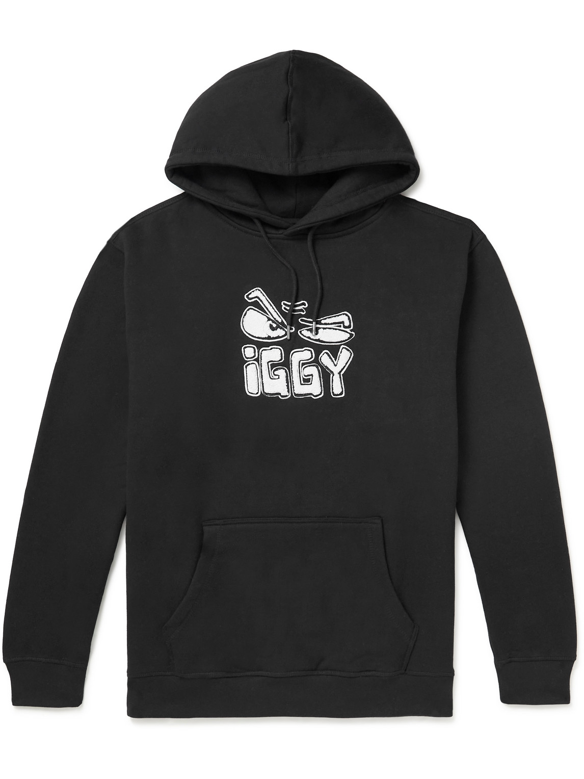 Iggy Chenille-trimmed Cotton-jersey Hoodie In Black