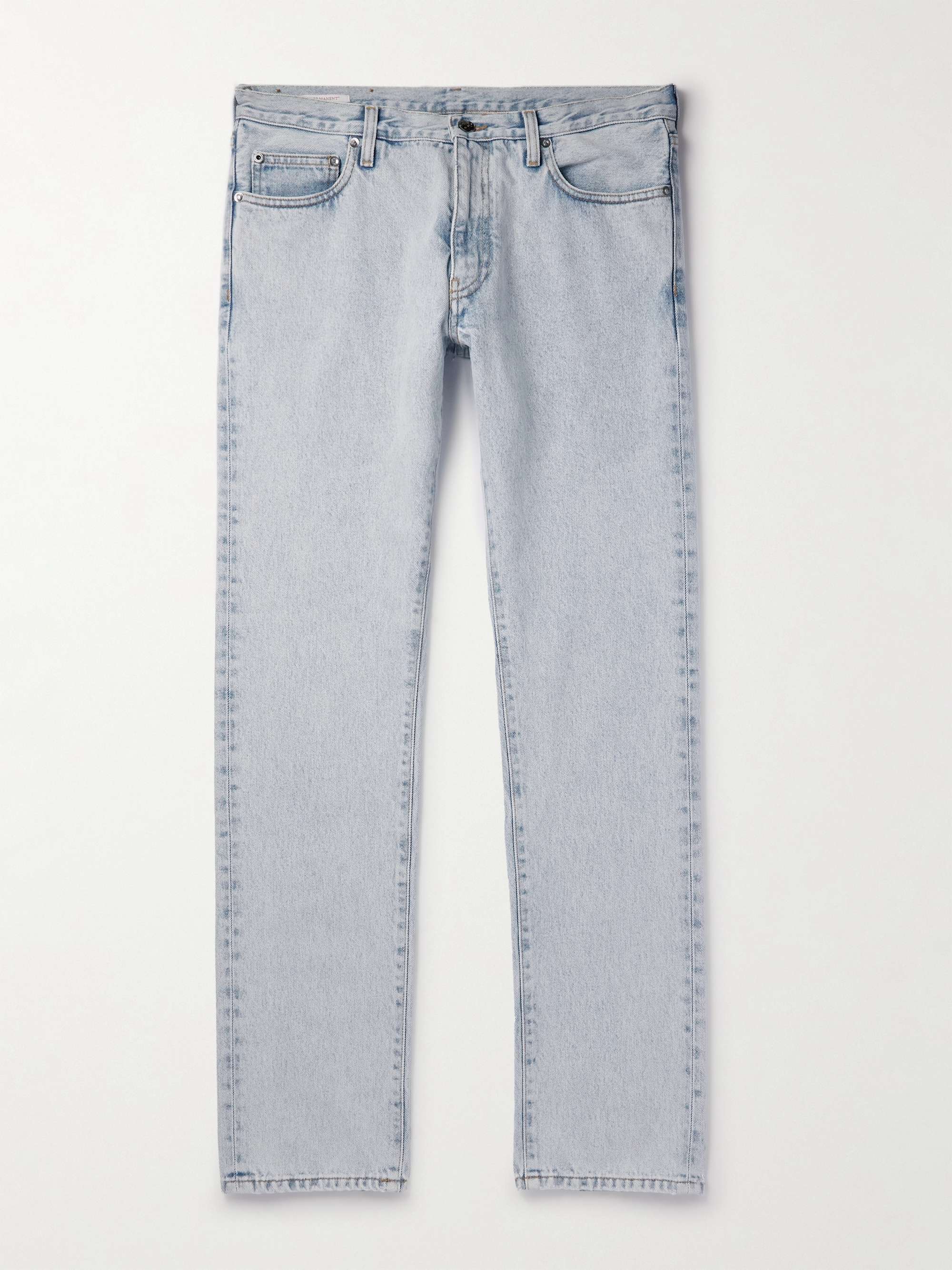 OFF-WHITE Single Arrow Straight-Leg Suede-Trimmed Printed Jeans,Light denim