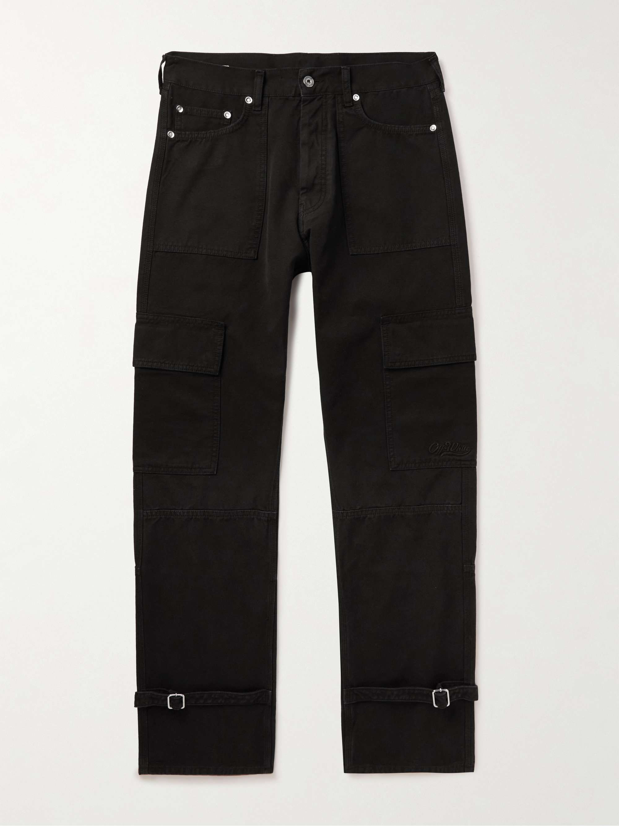 OFF-WHITE Wave Off Tapered Cotton-Canvas Cargo Trousers,Black