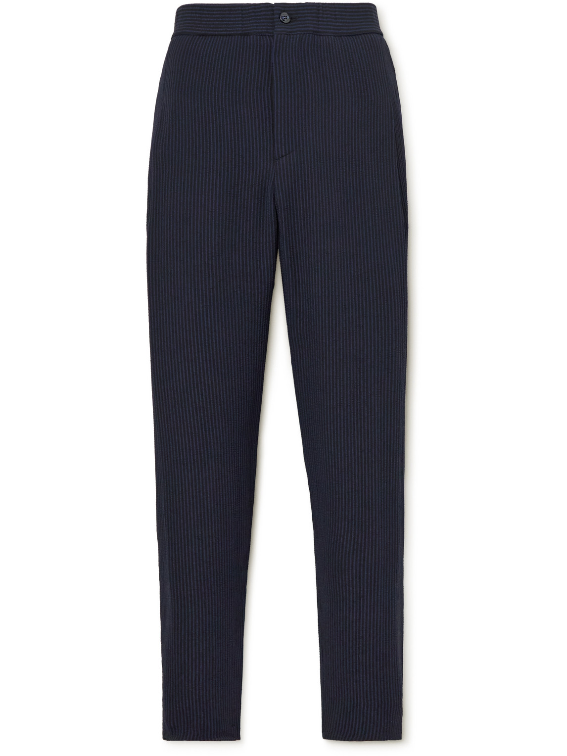 Giorgio Armani Straight-leg Pleated Striped Seersucker Suit Trousers In  Black | ModeSens