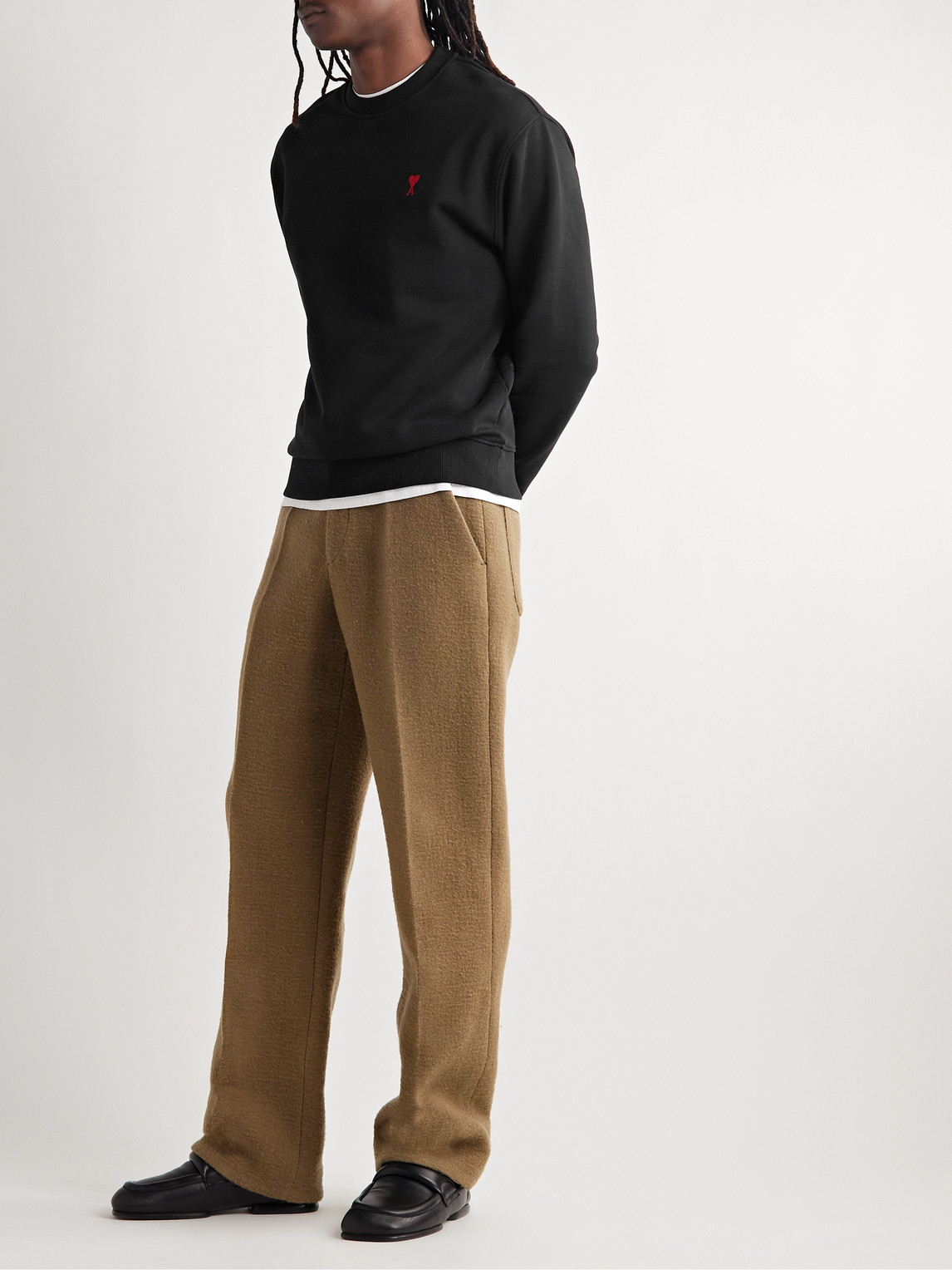 Ami Alexandre Mattiussi Black Logo-embroidered Cotton Sweatshirt In Black,red