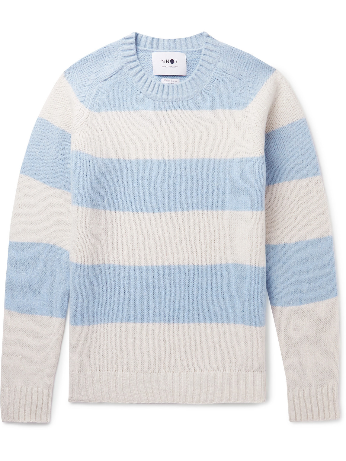 Nn07 Nathan 6542 Wool Blend Stripe Regular Fit Crewneck Sweater In Ecru