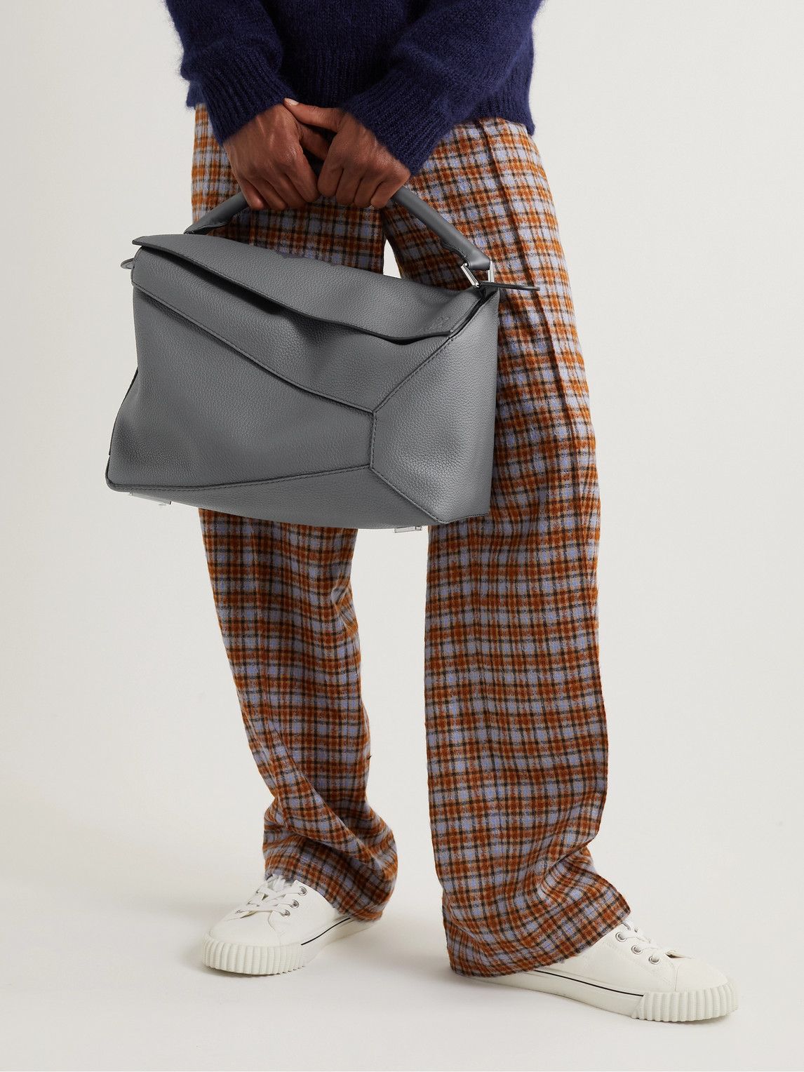 Shop Loewe Puzzle Full-grain Leather Messenger Bag In Gray