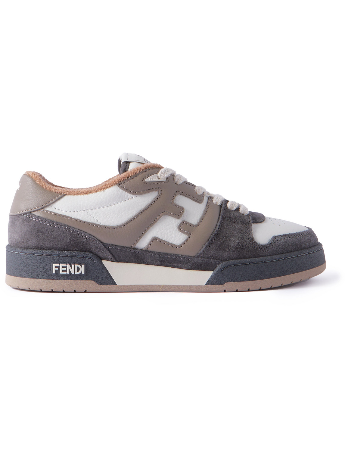 FENDI FENDI MATCH SUEDE-TRIMMED LEATHER SNEAKERS