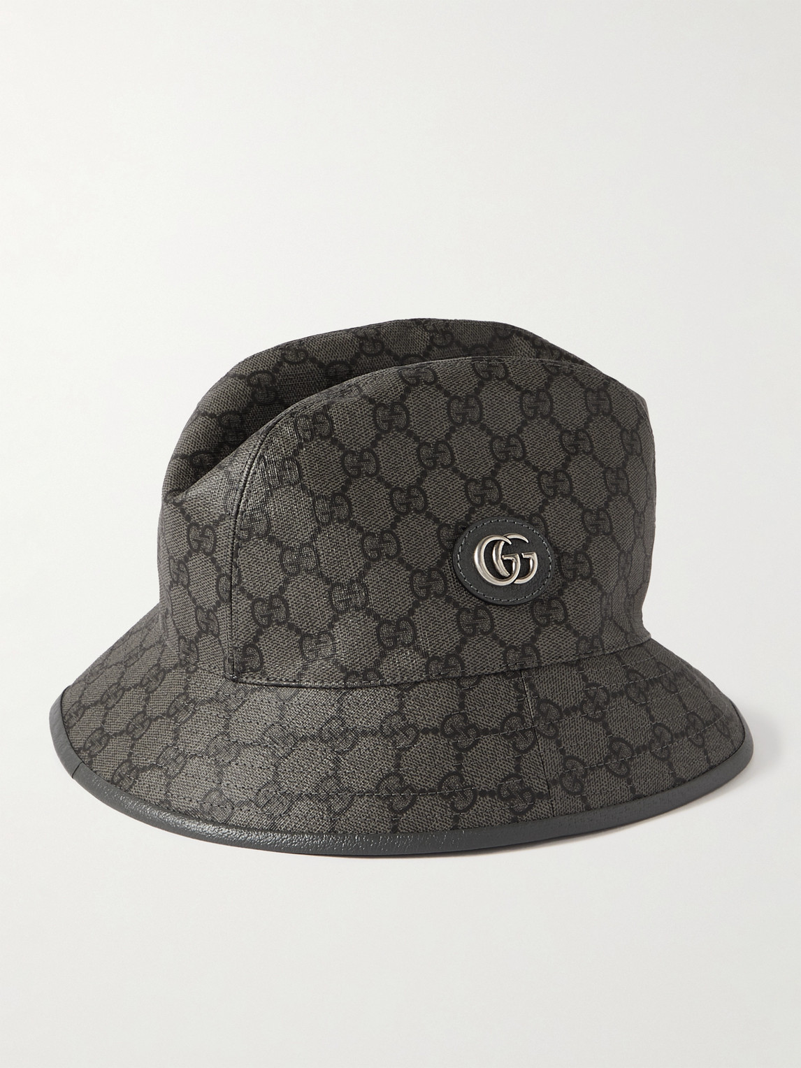 Gucci Leather-trimmed Monogrammed Coated Cotton-blend Canvas Fedora In Gray