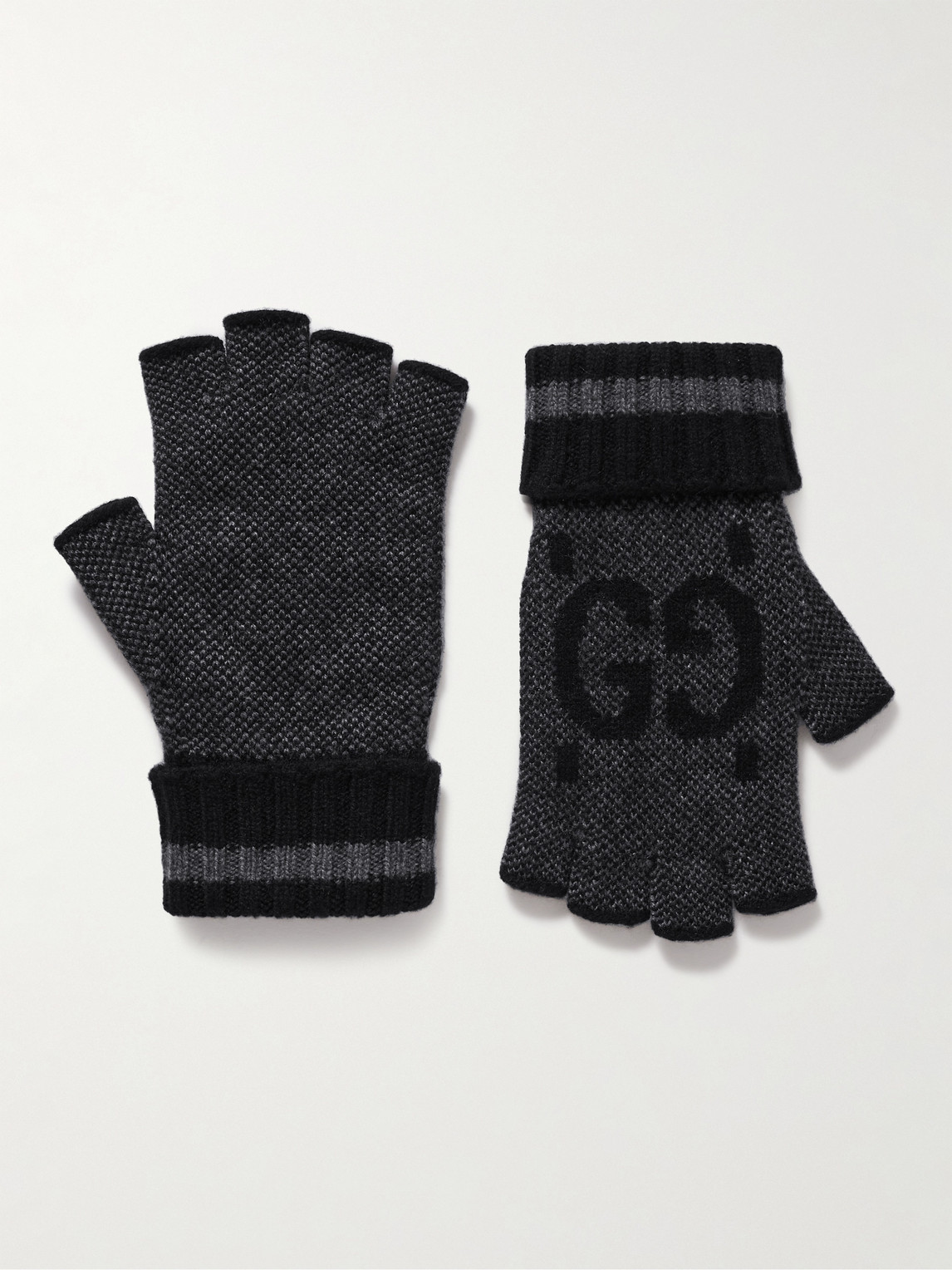 Gucci Fingerless Monogrammed Jacquard-knit Cashmere Gloves In Gray