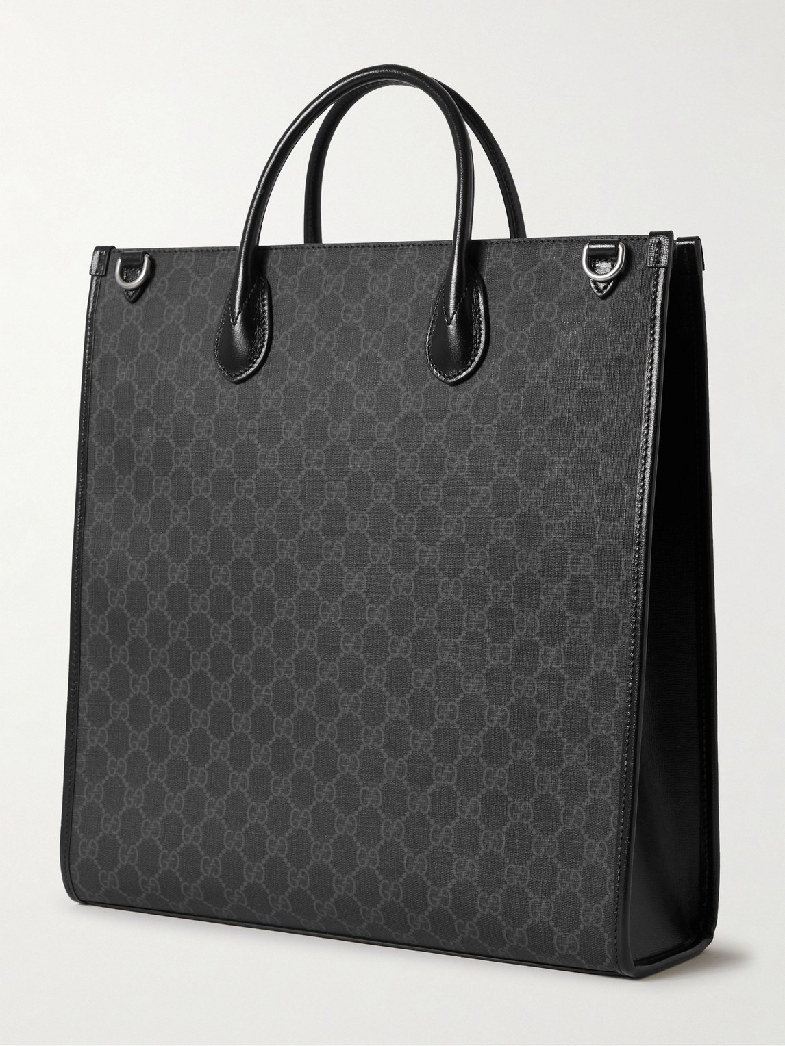 GUCCI LEATHER-TRIMMED MONOGRAMMED COATED-CANVAS TOTE BAG 