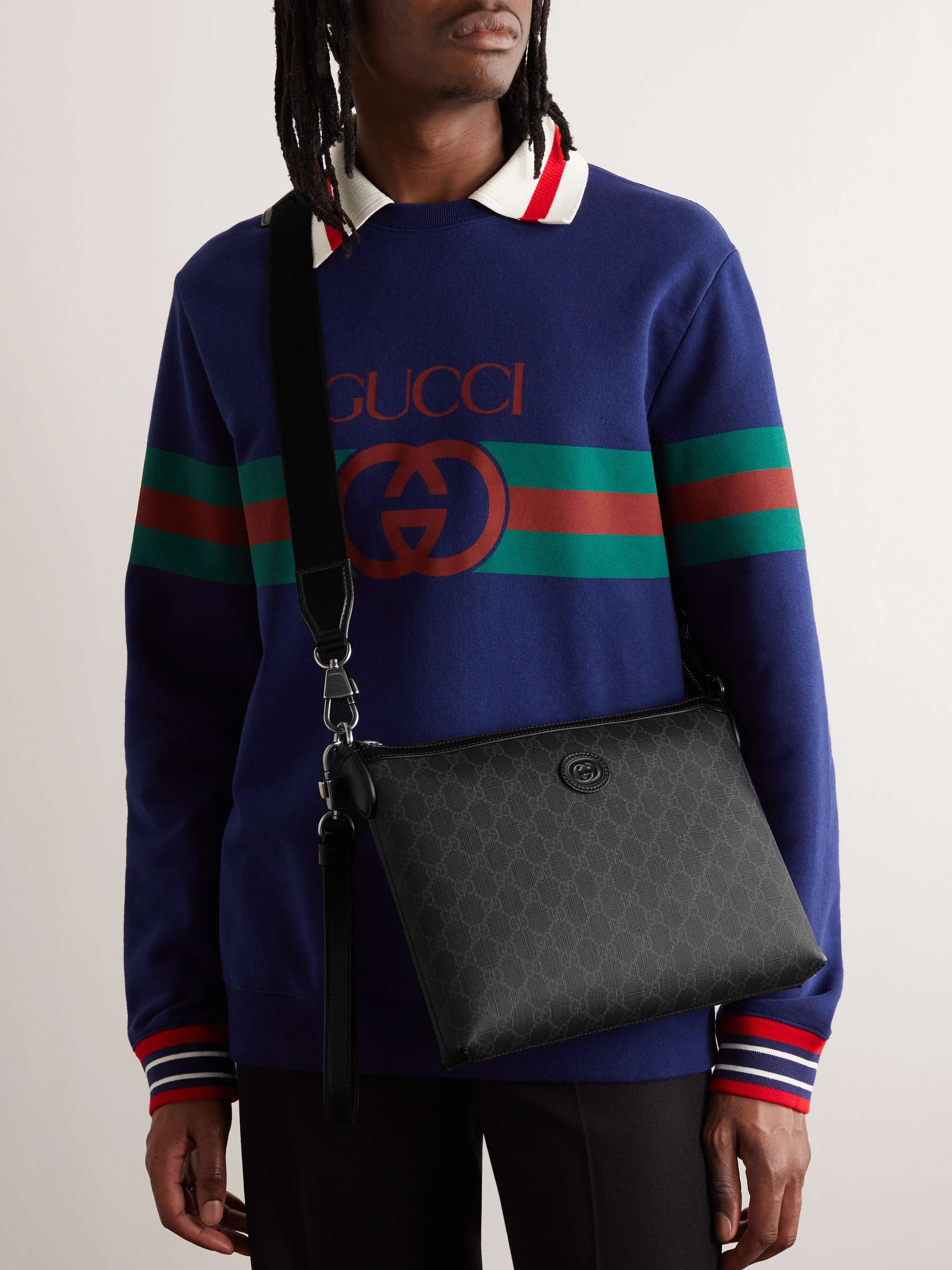 GUCCI GG Rétro Leather-Trimmed Coated-Canvas Messenger Bag
