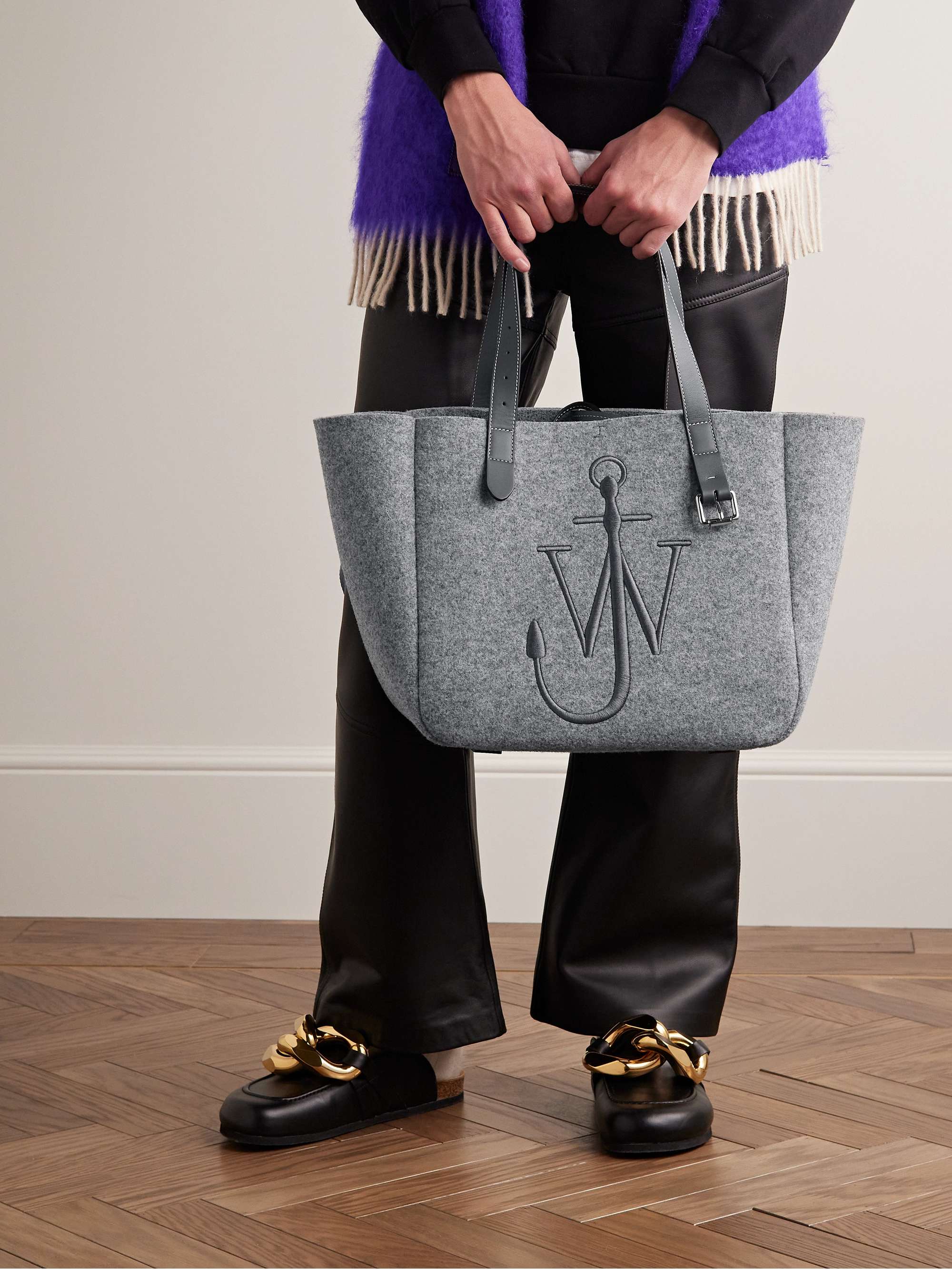 JW ANDERSON Logo-Embroidered Leather-Trimmed Felt Tote Bag