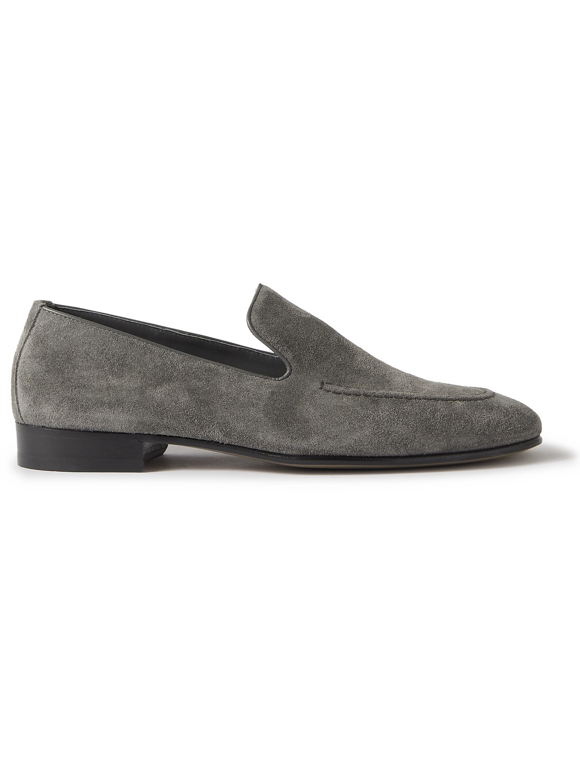 Manolo Blahnik Truro Leather-trimmed Suede Loafers In Gray