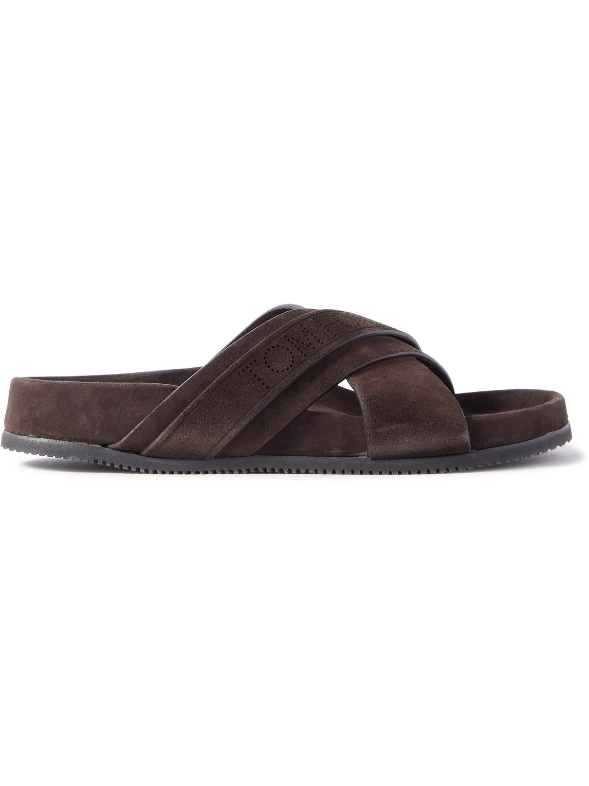 NEW! $850 Tom Ford Wicklow Perforated Suede Cross Strap Sandals 9 10 TOM FORD Wicklow Perforated Suede Slides | Smart Closet main image 2