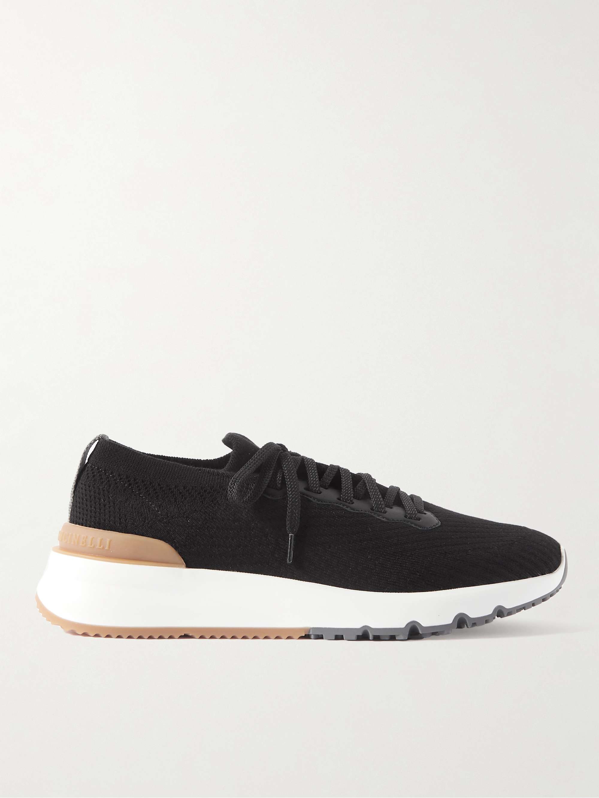 BRUNELLO CUCINELLI Leather-Trimmed Stretch-Knit Sneakers