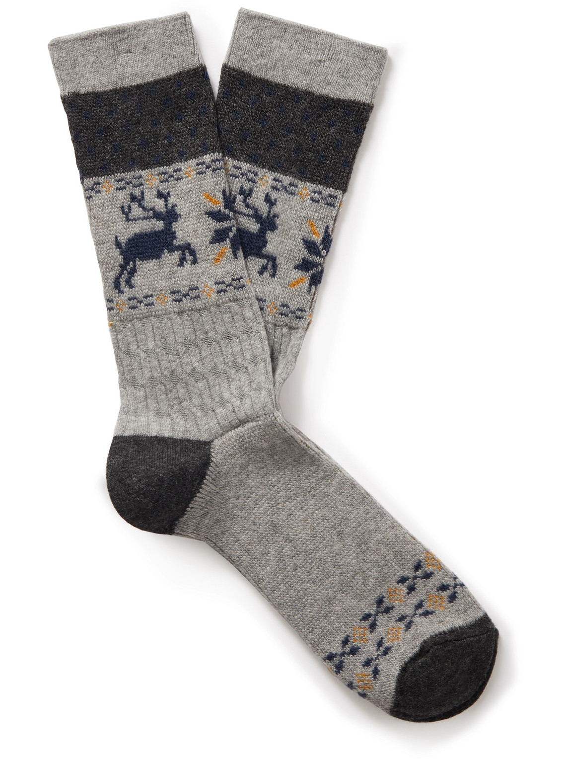 Anonymous Ism Intarsia-knit Socks In Gray