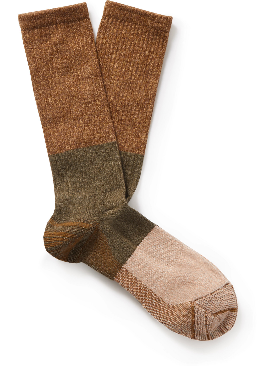 Anonymous Ism Colour-block Knitted Socks In Brown
