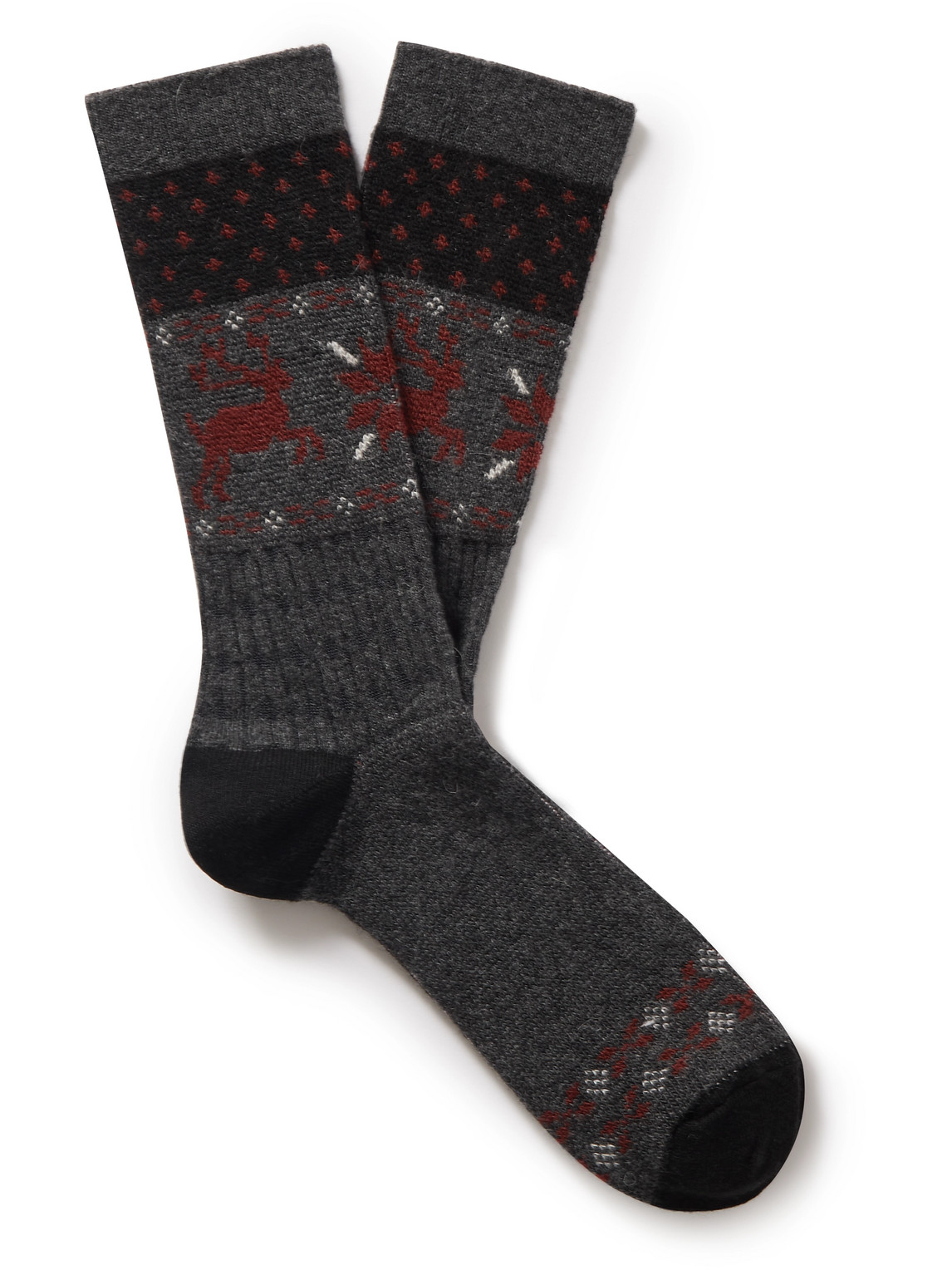 Anonymous Ism Intarsia-knit Socks In Gray