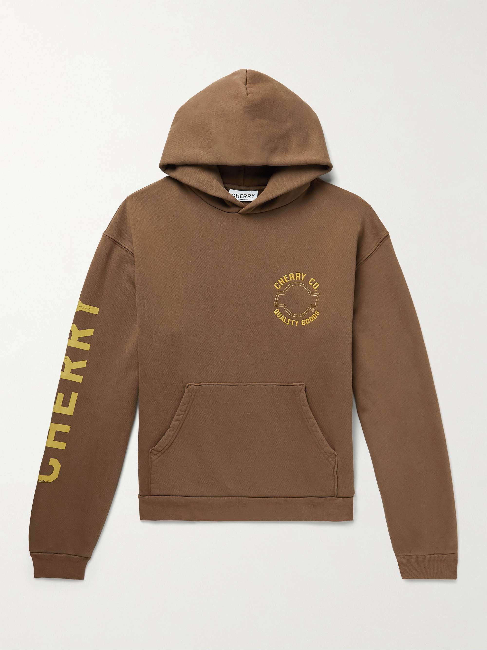 Brown Logo-Embroidered Printed Cotton-Jersey Hoodie | CHERRY LA | MR PORTER