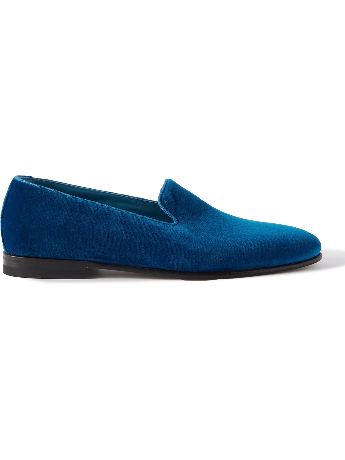 Manolo Blahnik Mario Grosgrain-trimmed Velvet Loafers In Blue