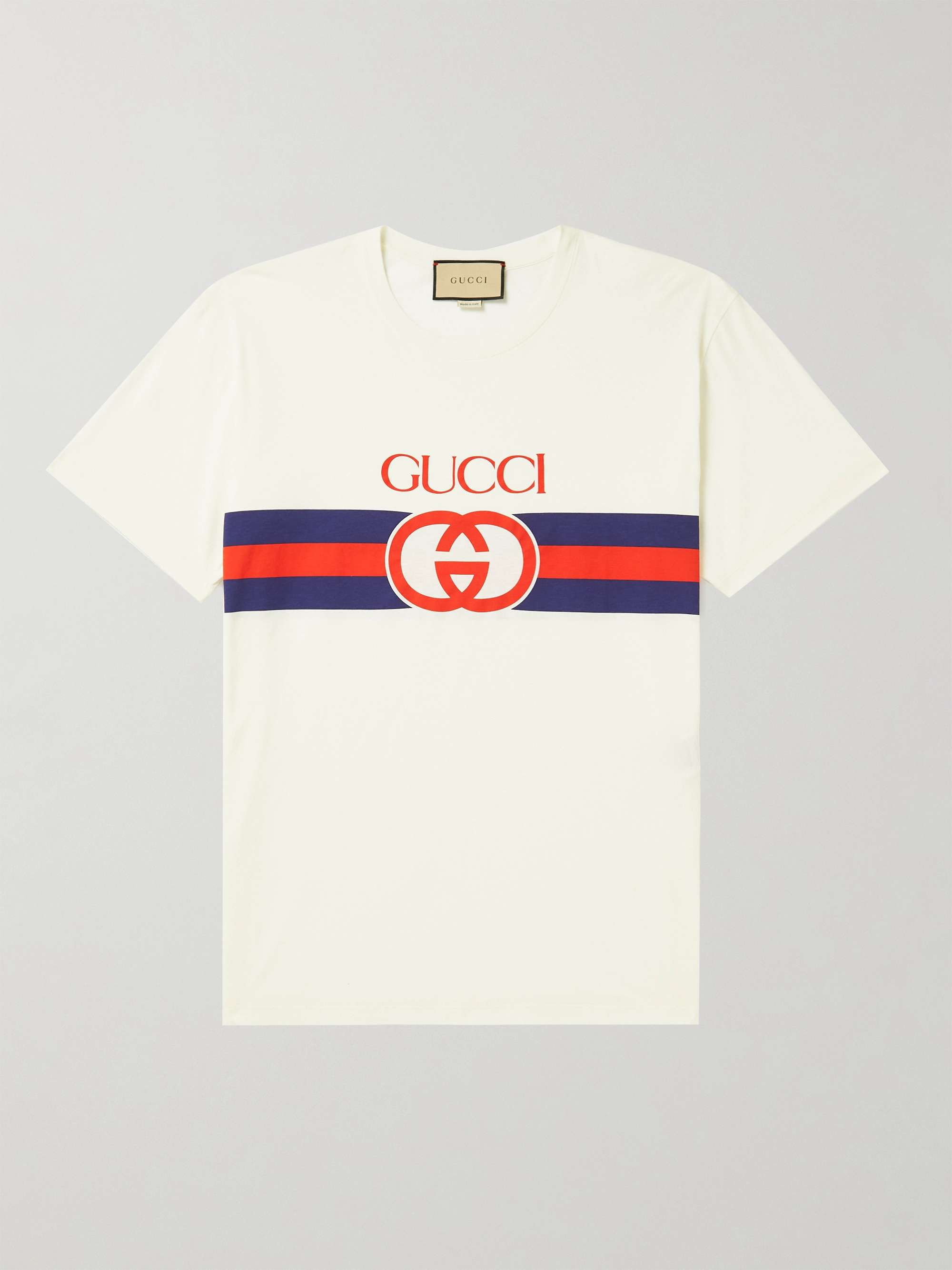 White Logo-Print Cotton-Jersey T-Shirt | GUCCI | MR PORTER