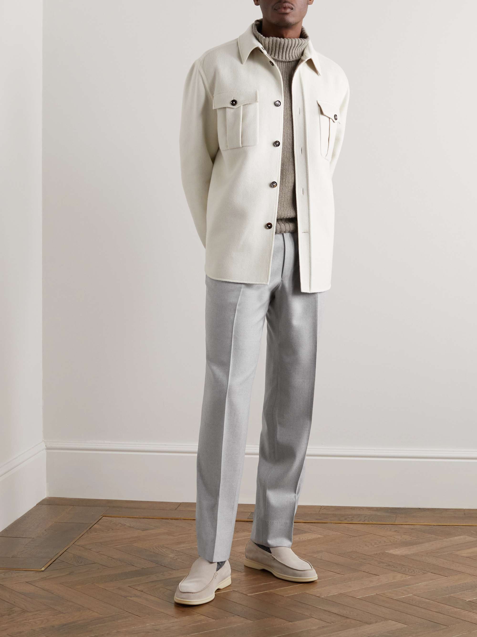 Light gray Straight-Leg Pleated Moss Wool-Flannel Trousers | STÒFFA ...